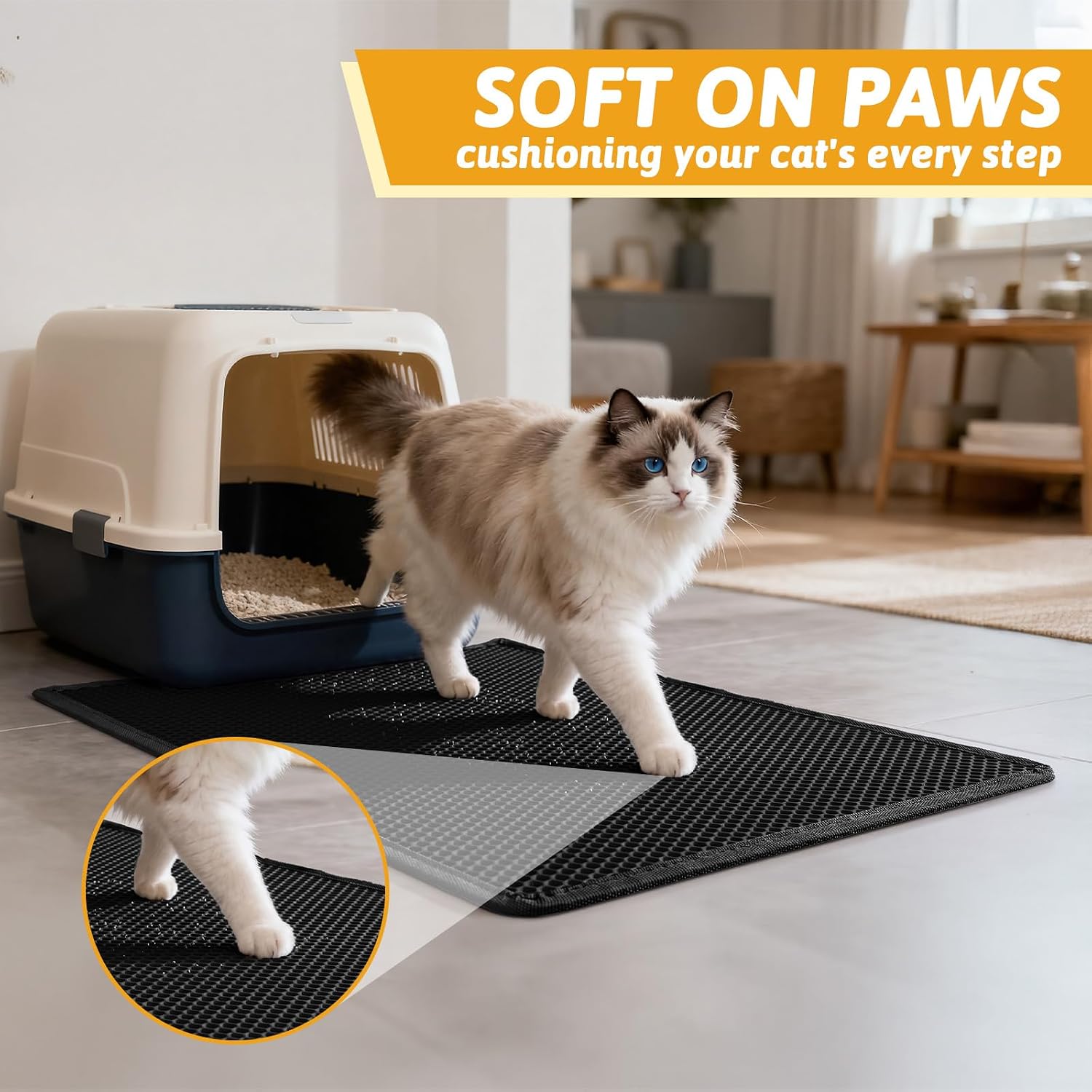 Pieviev Cat Litter Mat, Double-Layer Waterproof Litter Trap, 24" x 15" Gray | Honeycomb Design Catches Scattered Particles to Stop Tracking, Urineproof Base Protects Floors, Easy to Clean
