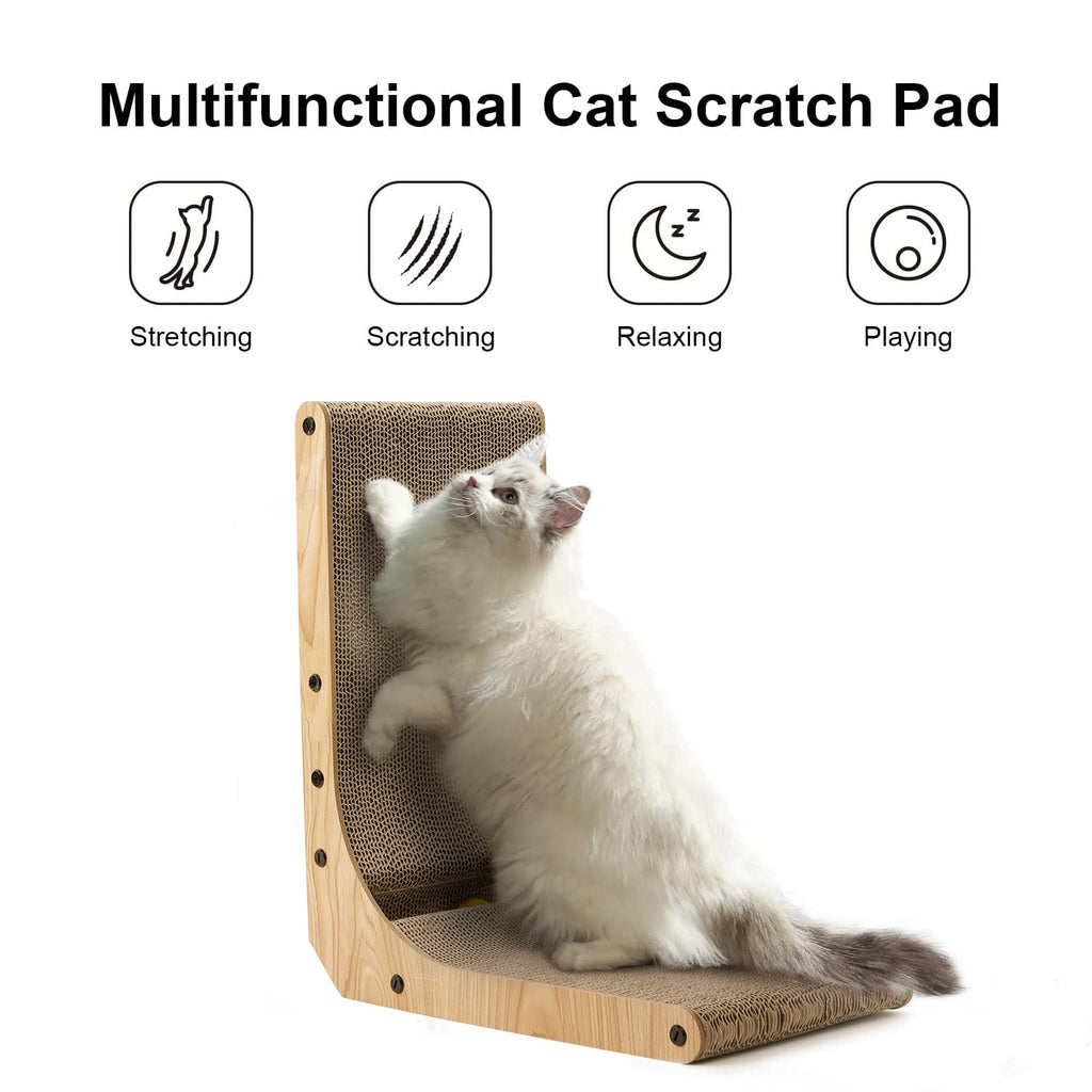 FUKUMARU Cat Scratcher, 26.8 Inch L Shaped Cat Scratch Pad for Indoor Cats | Vertical Cat Scratching Board with Ball Cat Toy, Cardboard Cat Scratcher for Wall Sofa Couch, Kitten Scratching Post, Large