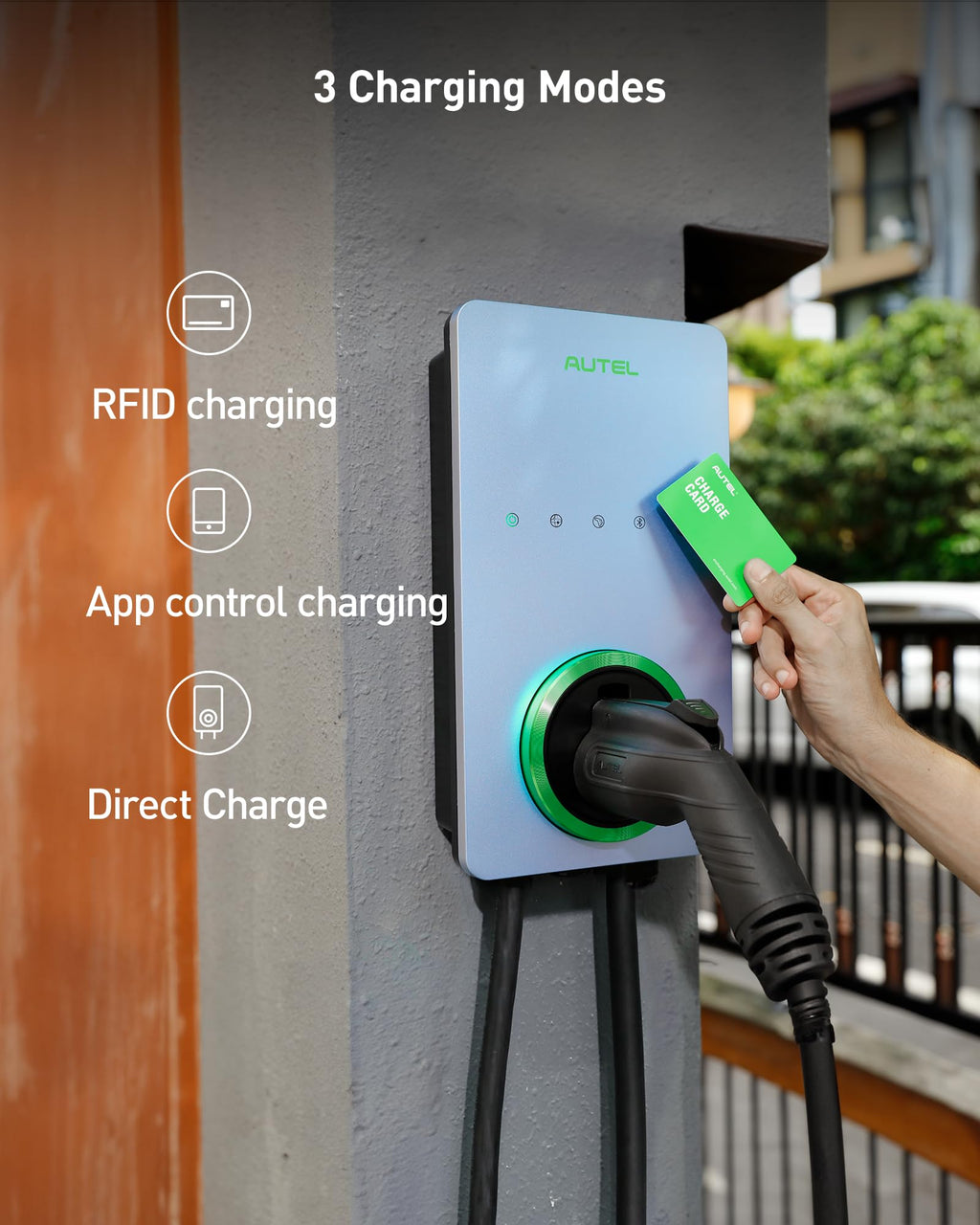 Autel Home Smart Electric Vehicle (EV) Charger up to 50Amp, 240V, Indoor/Outdoor Car Charging Station with Level 2, Wi-Fi and Bluetooth Enabled EVSE, 25-Foot Cable,Wood Grain