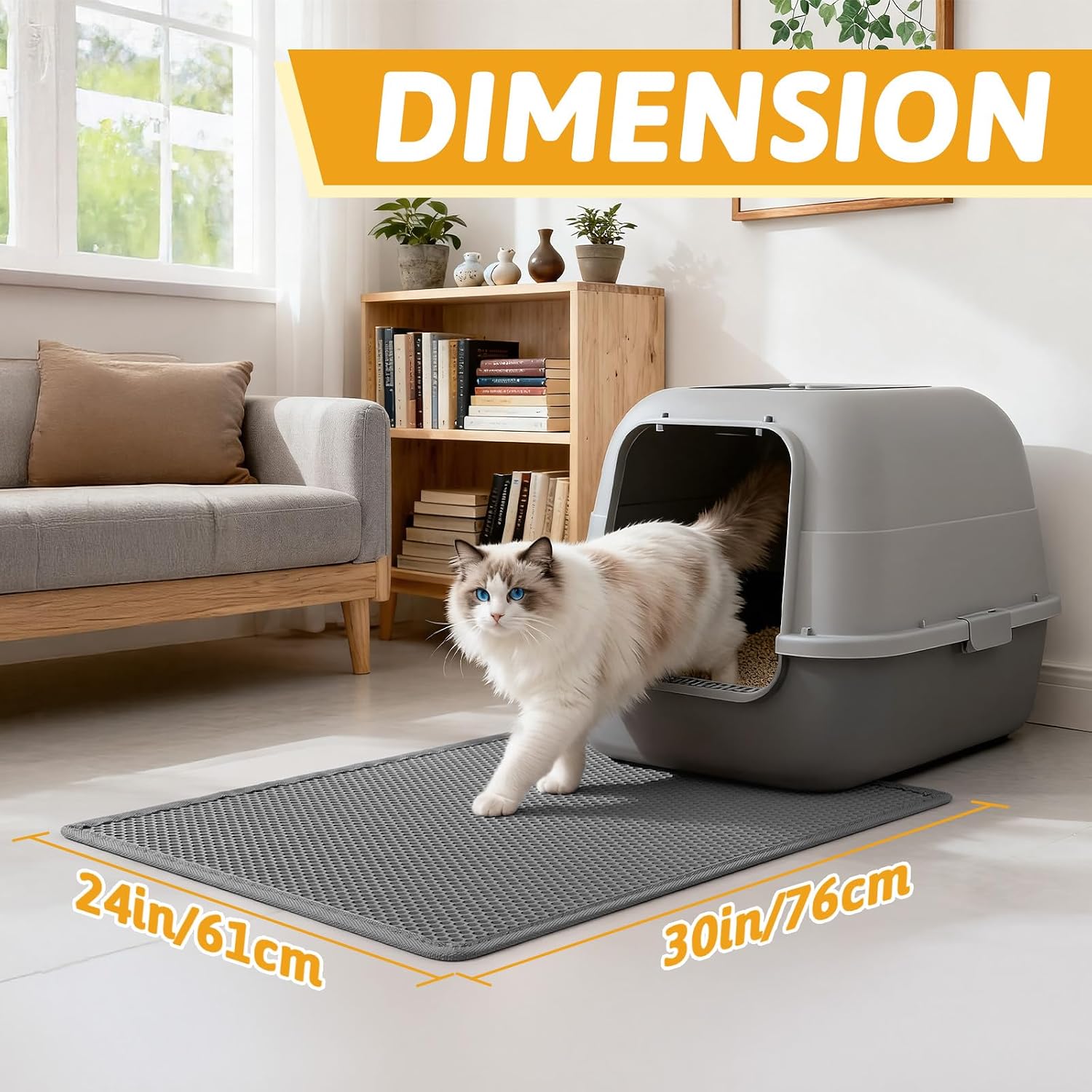 Pieviev Cat Litter Mat, Double-Layer Waterproof Litter Trap, 24" x 15" Gray | Honeycomb Design Catches Scattered Particles to Stop Tracking, Urineproof Base Protects Floors, Easy to Clean