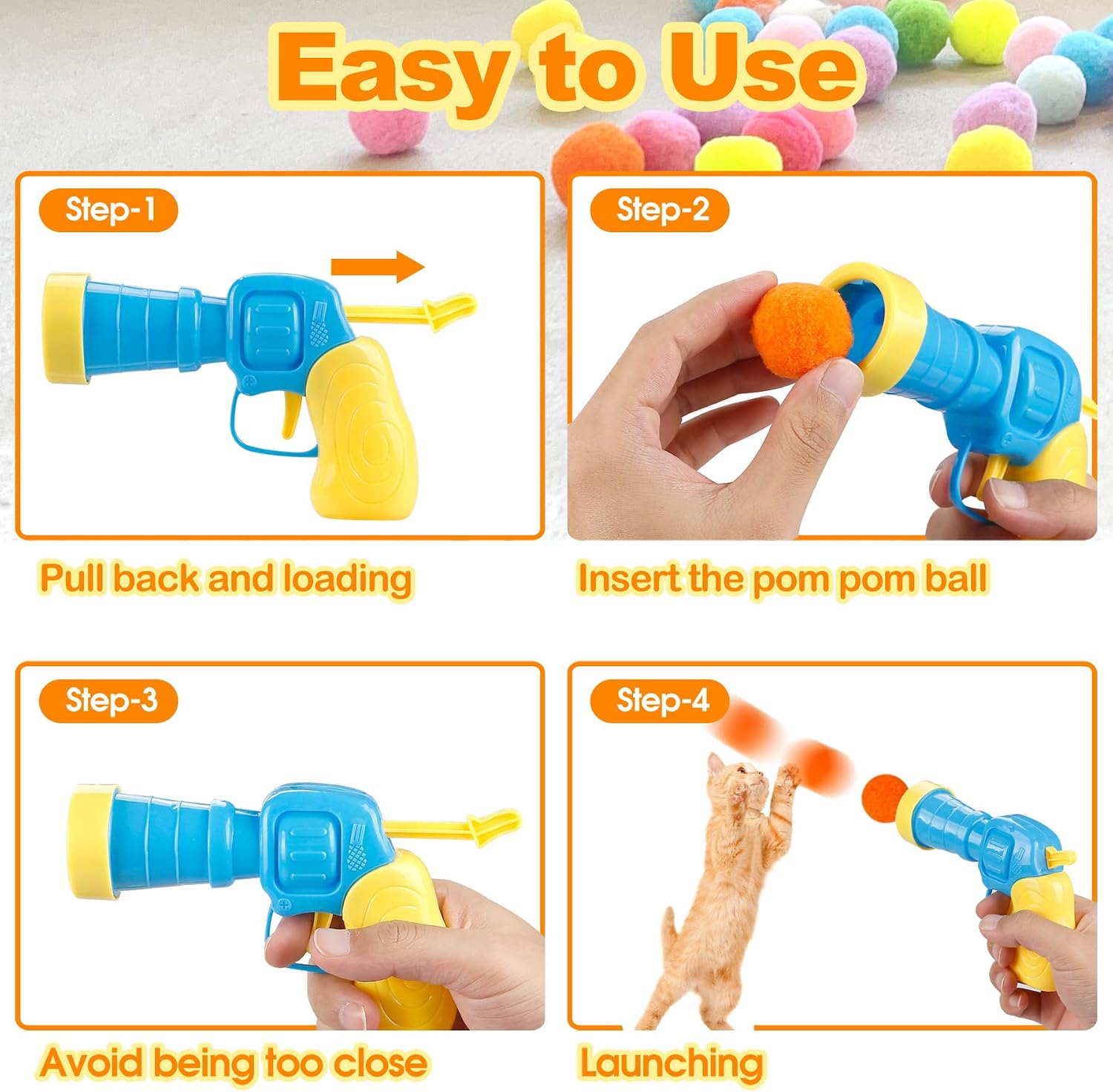 MeoHui 31Pcs Cat Ball Toy Launcher Gun,Cat Balls Fetch Toy,30Pcs Plush Fuzzy Balls Launcher Cat Toy for Cats with 1 Gun,Funny Interactive Cat Toys for Bored Indoor Adult Cats,Cute Kitten Kitty Toys