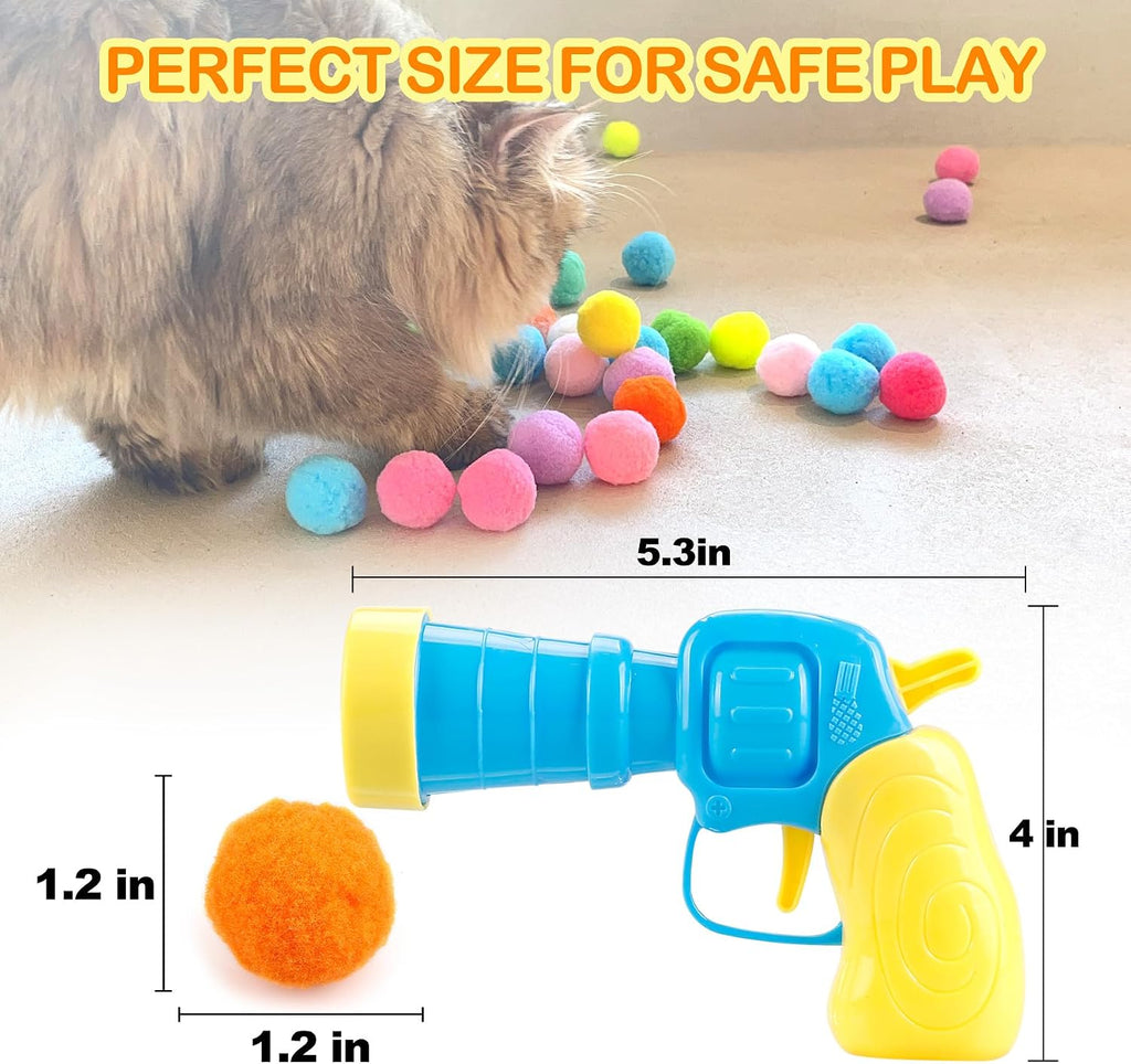MeoHui 31Pcs Cat Ball Toy Launcher Gun,Cat Balls Fetch Toy,30Pcs Plush Fuzzy Balls Launcher Cat Toy for Cats with 1 Gun,Funny Interactive Cat Toys for Bored Indoor Adult Cats,Cute Kitten Kitty Toys