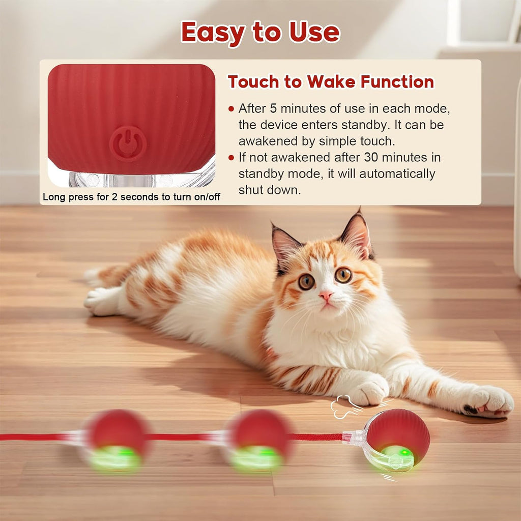 Interactive Dog & Cat Electric Active Toys, Smart Rolling Ball for Dogs & Cats, 360° Smart Automatic Rolling Pet Ball, Fast Moving Toy for Bored Indoor Kitty, Rechargeable(Red)