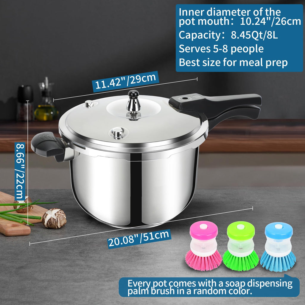 Stainless Steel Pressure Cooker, Peterboo 4 Quart Induction Compatible Thickened Pressure Cooker with Spring Valve Safeguard Devices, Compatible with Gas & Induction Cooker 2-3 Members Use