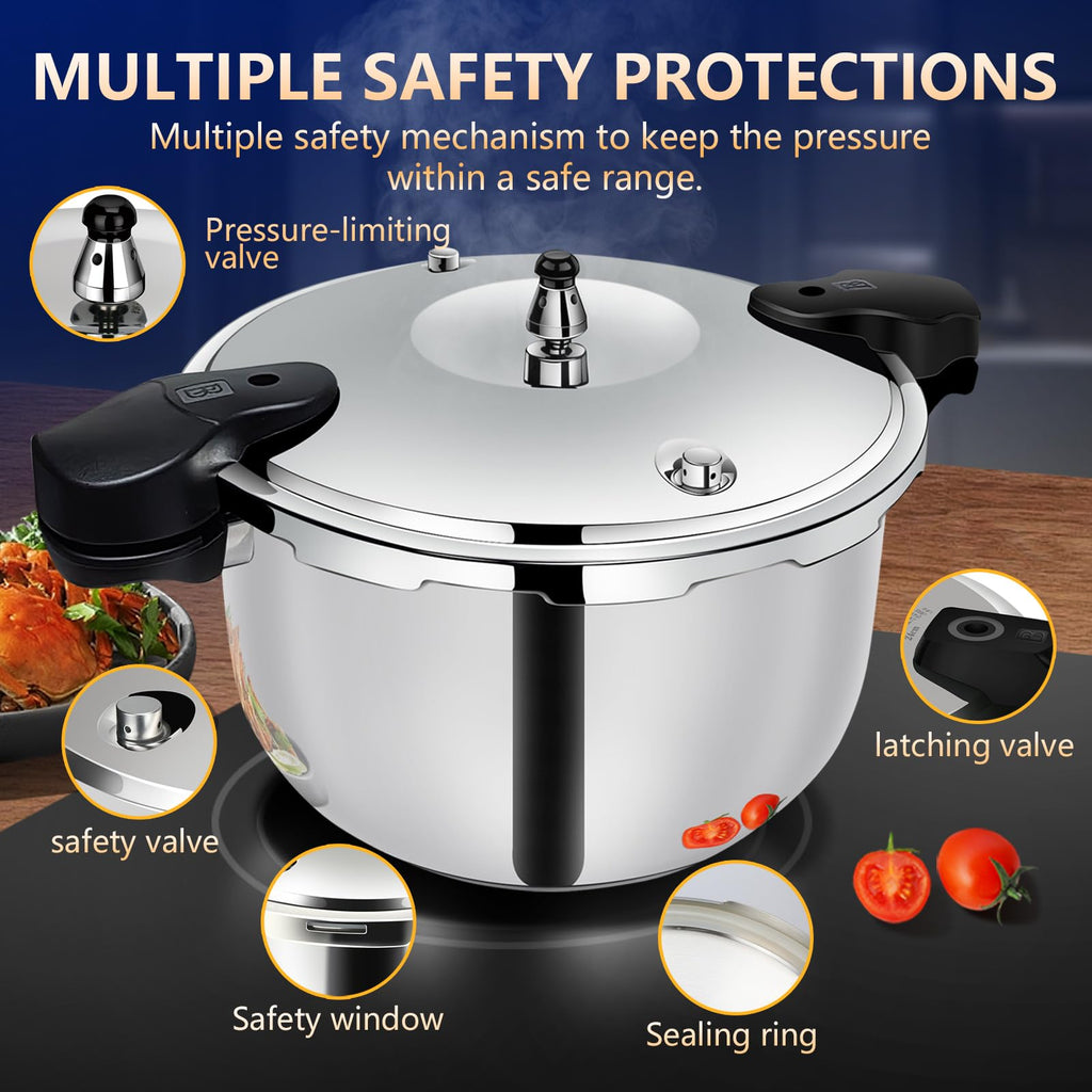 Stainless Steel Pressure Cooker, Peterboo 4 Quart Induction Compatible Thickened Pressure Cooker with Spring Valve Safeguard Devices, Compatible with Gas & Induction Cooker 2-3 Members Use