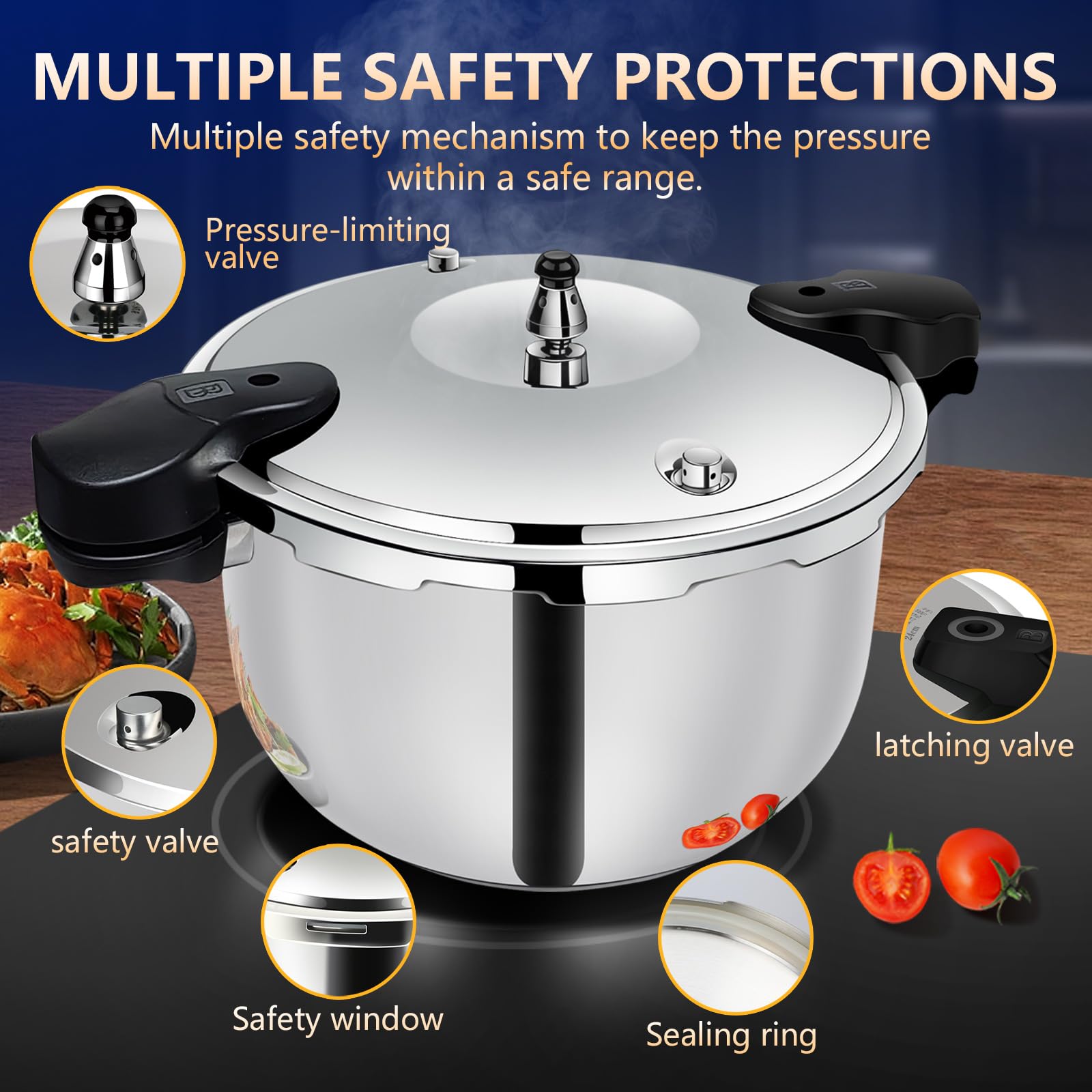 Stainless Steel Pressure Cooker, Peterboo 4 Quart Induction Compatible Thickened Pressure Cooker with Spring Valve Safeguard Devices, Compatible with Gas & Induction Cooker 2-3 Members Use