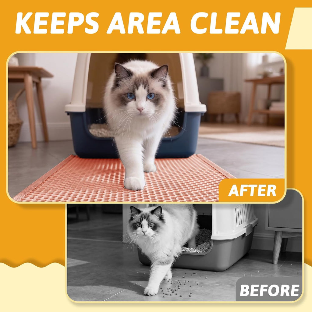 Pieviev Cat Litter Mat, Double-Layer Waterproof Litter Trap, 24" x 15" Gray | Honeycomb Design Catches Scattered Particles to Stop Tracking, Urineproof Base Protects Floors, Easy to Clean