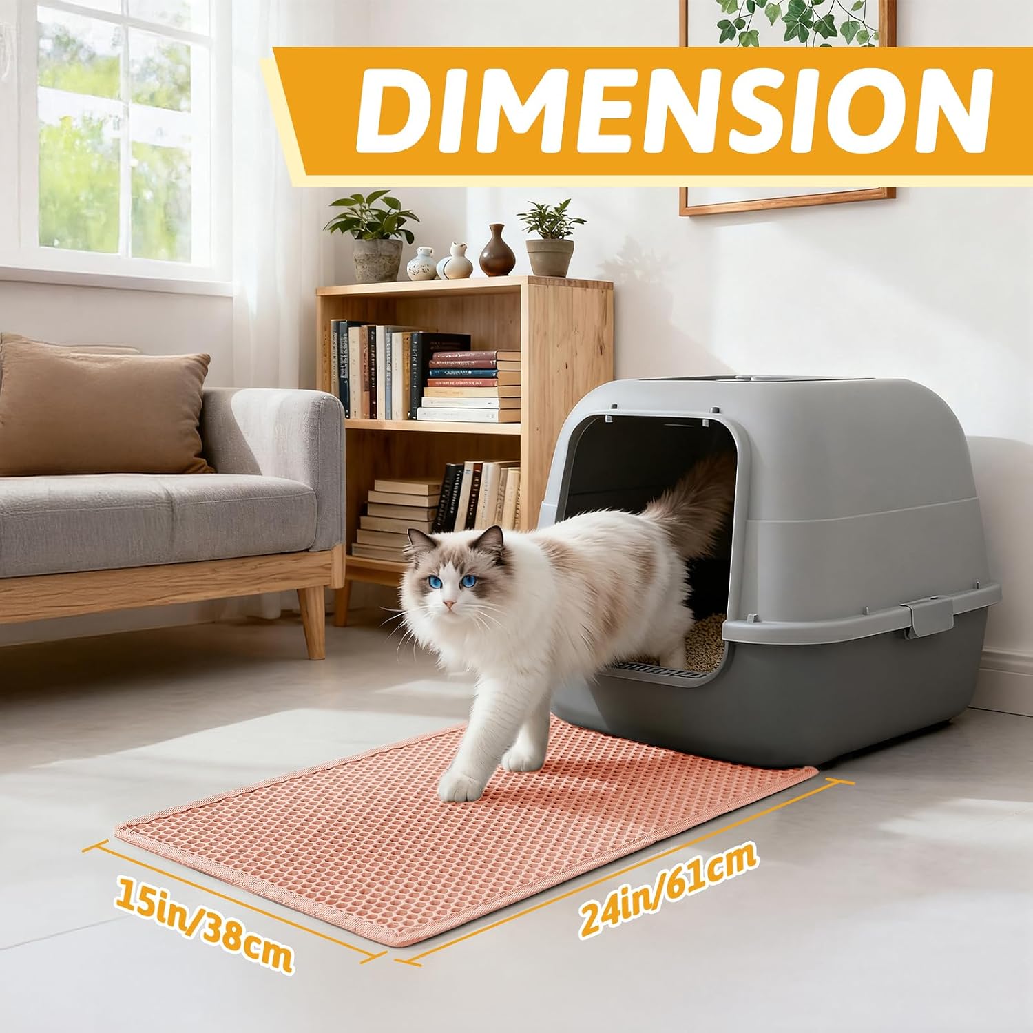 Pieviev Cat Litter Mat, Double-Layer Waterproof Litter Trap, 24" x 15" Gray | Honeycomb Design Catches Scattered Particles to Stop Tracking, Urineproof Base Protects Floors, Easy to Clean