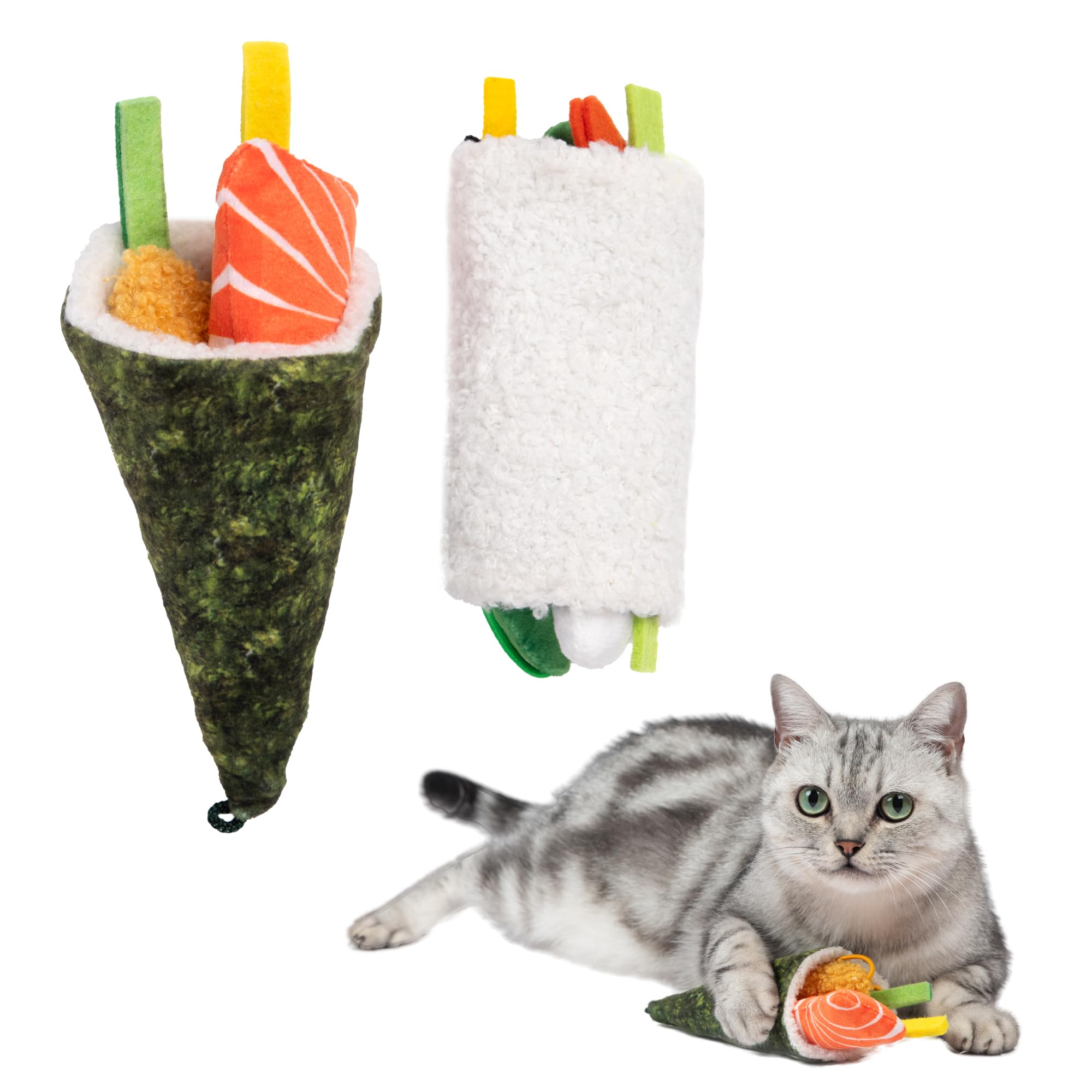 Catify Interactive Cat Toy - Squeaking Mice Set, Beige & Gray | Catnip Infused, Tap to Activate Squeaks, Soft, For Indoor Kittens & Cats, Independent Play, Attaches to Wand, Pack of 2