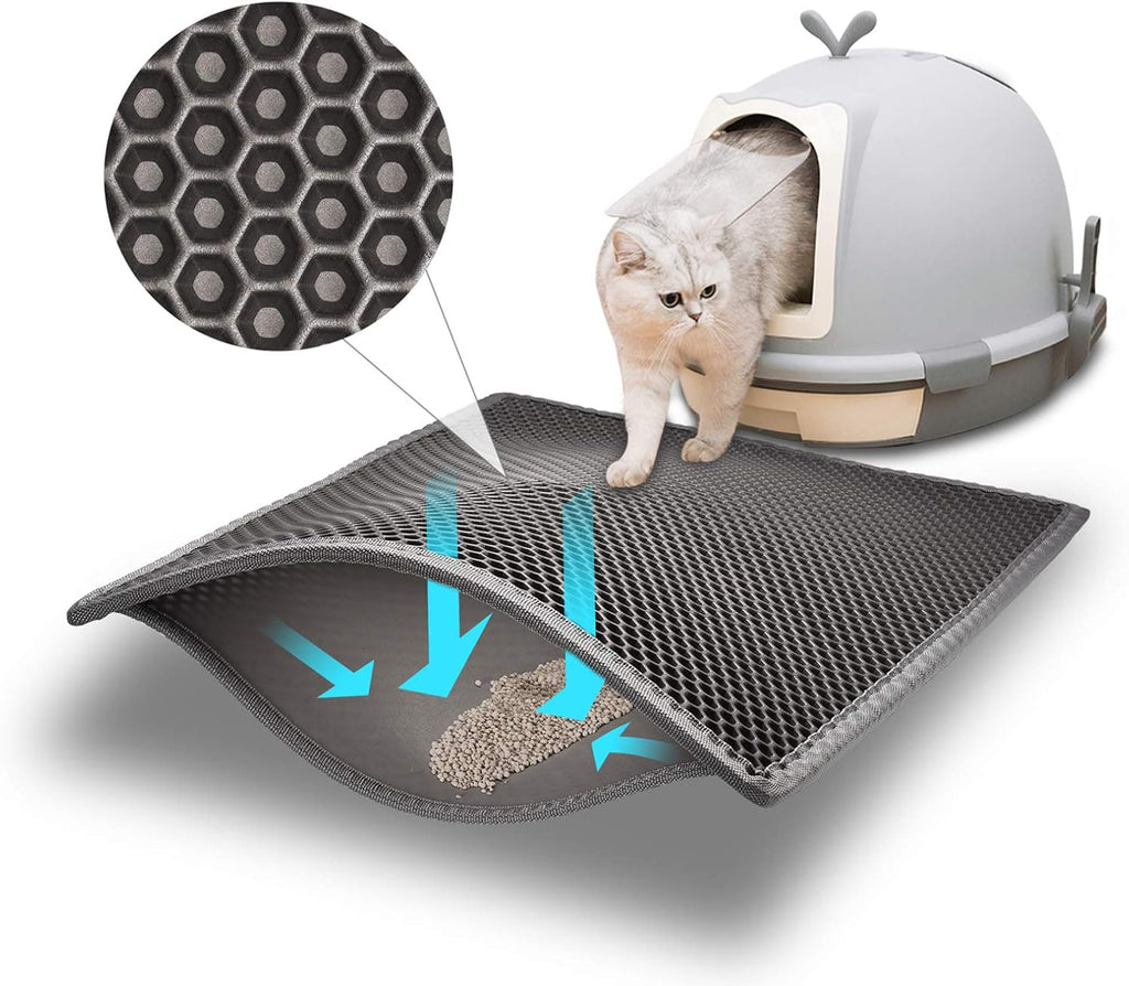 Pieviev Cat Litter Mat, Double-Layer Waterproof Litter Trap, 24" x 15" Gray | Honeycomb Design Catches Scattered Particles to Stop Tracking, Urineproof Base Protects Floors, Easy to Clean
