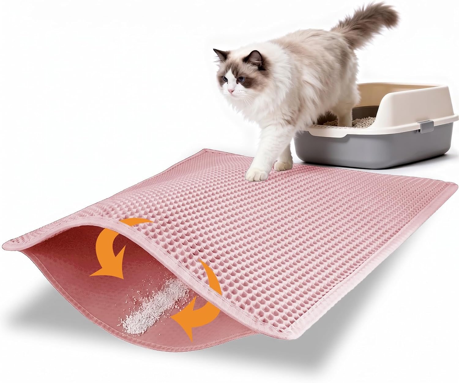 Pieviev Cat Litter Mat, Double-Layer Waterproof Litter Trap, 24" x 15" Gray | Honeycomb Design Catches Scattered Particles to Stop Tracking, Urineproof Base Protects Floors, Easy to Clean