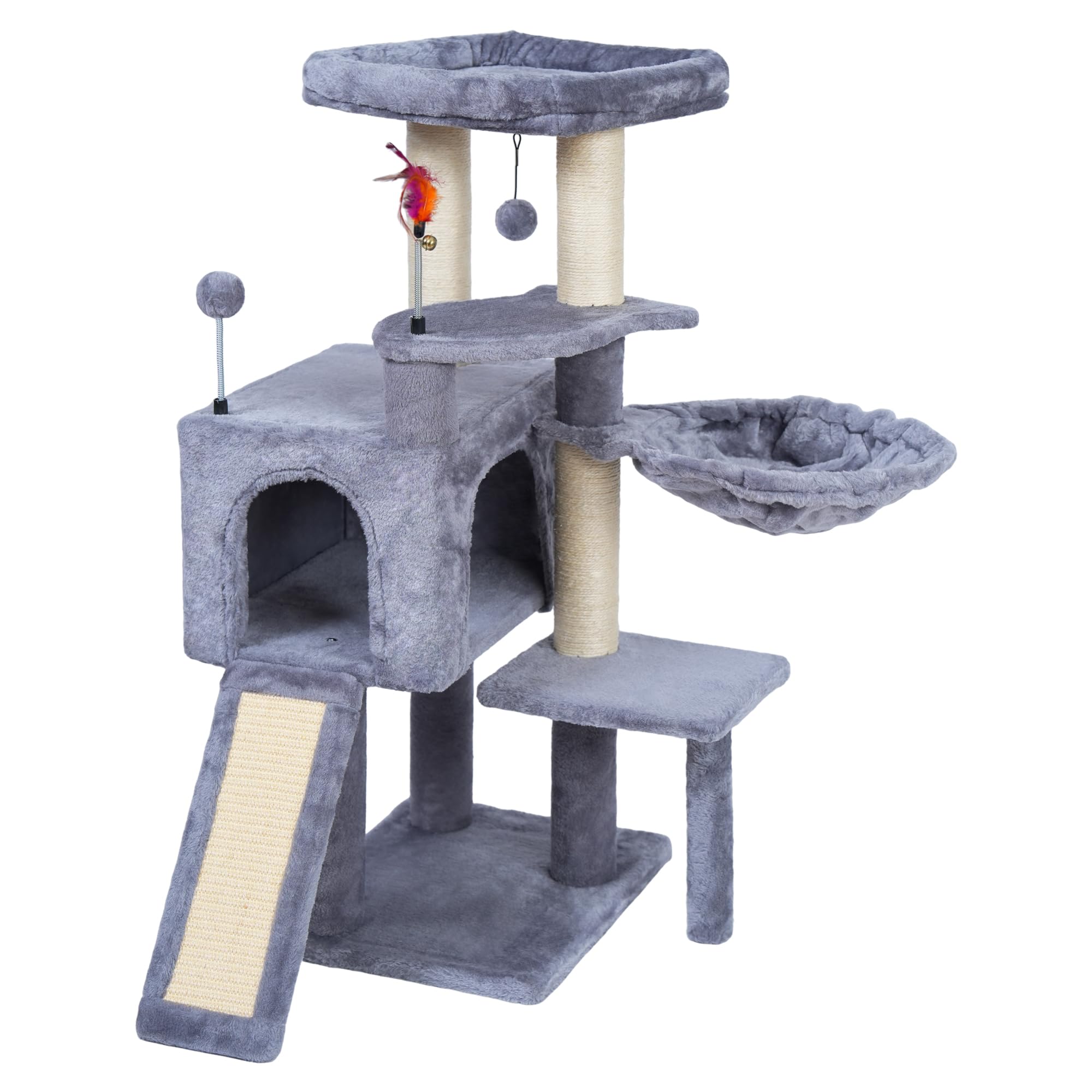 AIWIKIDE 37.4" Cactus Cat Tree Tower with Twin Cat Condos for Indoor Cats, All-in-One Activity Center with Cat Scratching Post Cozy Sleeping Perch Hammock and Toy Balls,Green