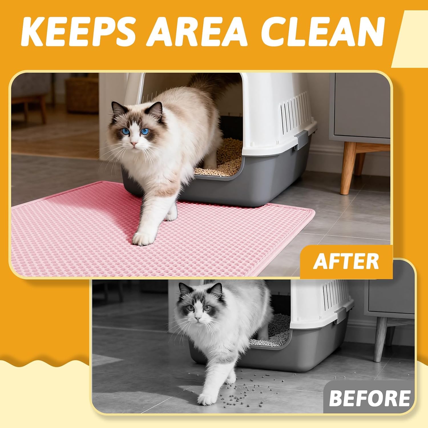 Pieviev Cat Litter Mat, Double-Layer Waterproof Litter Trap, 24" x 15" Gray | Honeycomb Design Catches Scattered Particles to Stop Tracking, Urineproof Base Protects Floors, Easy to Clean