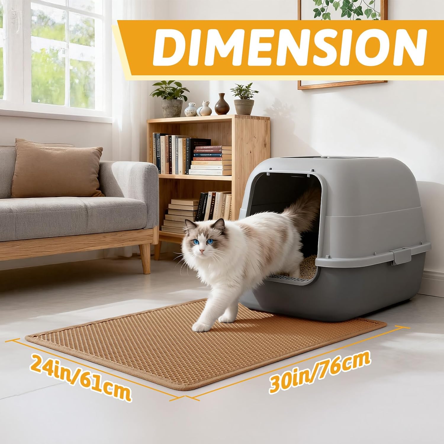 Pieviev Cat Litter Mat, Double-Layer Waterproof Litter Trap, 24" x 15" Gray | Honeycomb Design Catches Scattered Particles to Stop Tracking, Urineproof Base Protects Floors, Easy to Clean