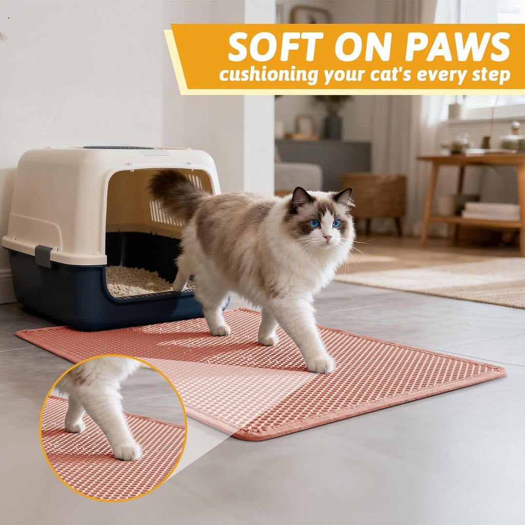 Pieviev Cat Litter Mat, Double-Layer Waterproof Litter Trap, 24" x 15" Gray | Honeycomb Design Catches Scattered Particles to Stop Tracking, Urineproof Base Protects Floors, Easy to Clean