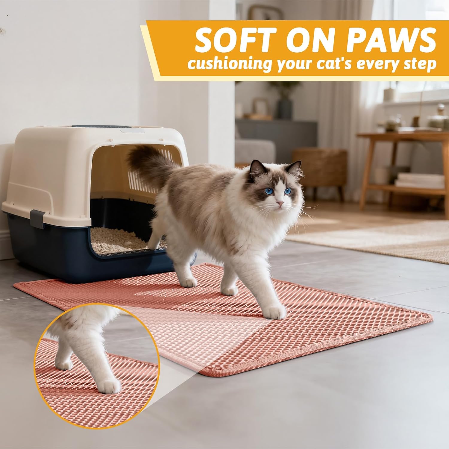 Pieviev Cat Litter Mat, Double-Layer Waterproof Litter Trap, 24" x 15" Gray | Honeycomb Design Catches Scattered Particles to Stop Tracking, Urineproof Base Protects Floors, Easy to Clean