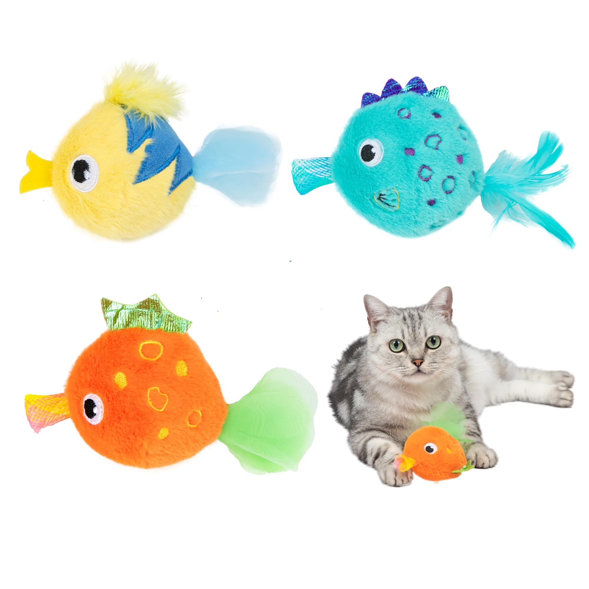 Catify Interactive Cat Toy - Squeaking Mice Set, Beige & Gray | Catnip Infused, Tap to Activate Squeaks, Soft, For Indoor Kittens & Cats, Independent Play, Attaches to Wand, Pack of 2