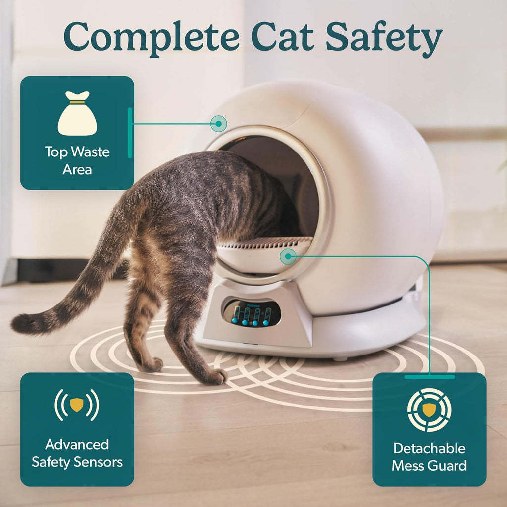Petcove PurrTek Automatic Litter Box Self Cleaning 5GHz Wi-Fi, Odor Control | Quiet Operation with App Sealed Waste Bin, Advanced Safety Sensors, Auto Smart Self Cleaning Cat Litter Box for Multiple Cats