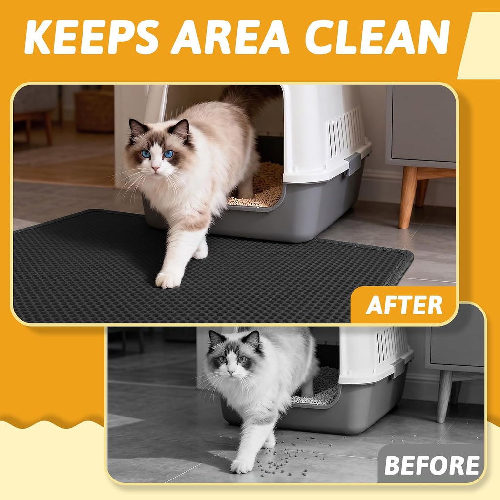 Pieviev Cat Litter Mat, Double-Layer Waterproof Litter Trap, 24" x 15" Gray | Honeycomb Design Catches Scattered Particles to Stop Tracking, Urineproof Base Protects Floors, Easy to Clean