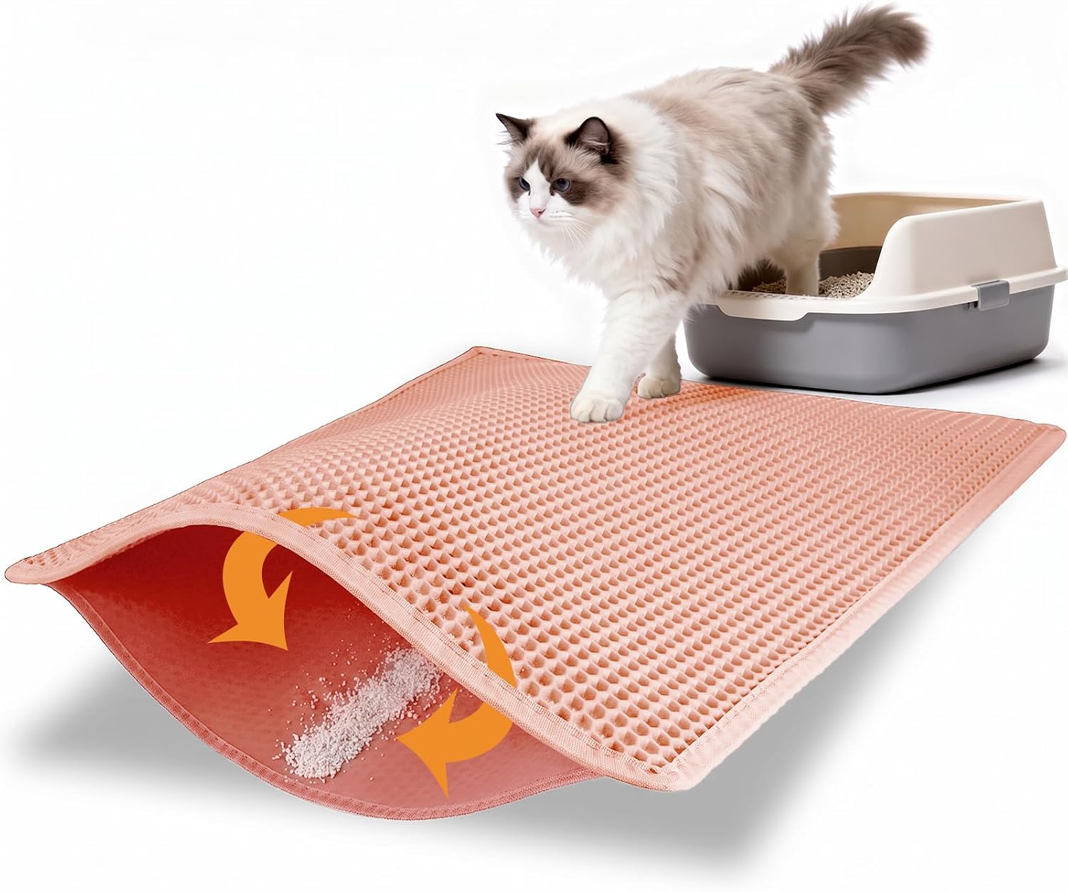 Pieviev Cat Litter Mat, Double-Layer Waterproof Litter Trap, 24" x 15" Gray | Honeycomb Design Catches Scattered Particles to Stop Tracking, Urineproof Base Protects Floors, Easy to Clean
