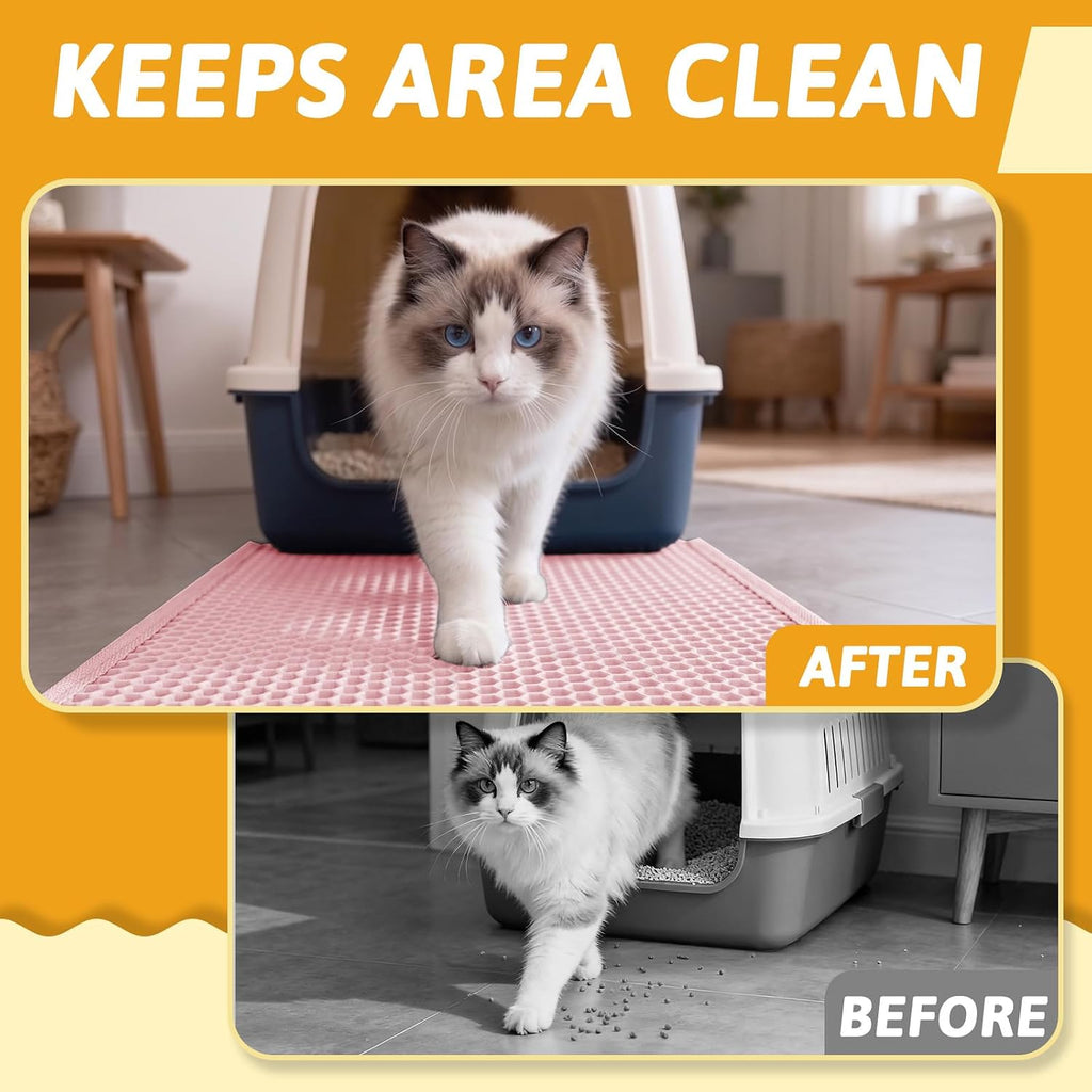Pieviev Cat Litter Mat, Double-Layer Waterproof Litter Trap, 24" x 15" Gray | Honeycomb Design Catches Scattered Particles to Stop Tracking, Urineproof Base Protects Floors, Easy to Clean