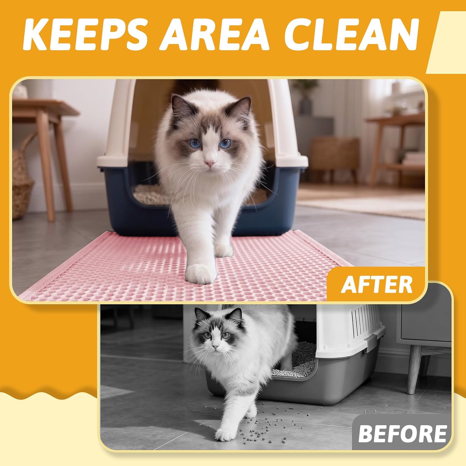 Pieviev Cat Litter Mat, Double-Layer Waterproof Litter Trap, 24" x 15" Gray | Honeycomb Design Catches Scattered Particles to Stop Tracking, Urineproof Base Protects Floors, Easy to Clean