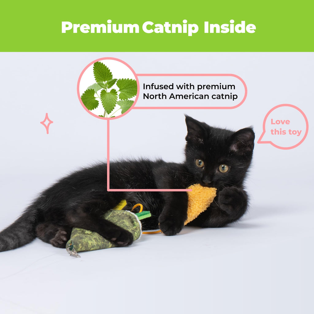 Catify Interactive Cat Toy - Squeaking Mice Set, Beige & Gray | Catnip Infused, Tap to Activate Squeaks, Soft, For Indoor Kittens & Cats, Independent Play, Attaches to Wand, Pack of 2