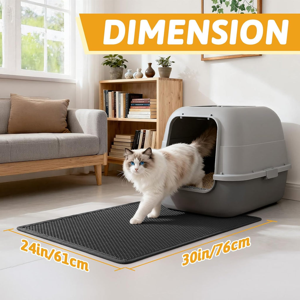 Pieviev Cat Litter Mat, Double-Layer Waterproof Litter Trap, 24" x 15" Gray | Honeycomb Design Catches Scattered Particles to Stop Tracking, Urineproof Base Protects Floors, Easy to Clean