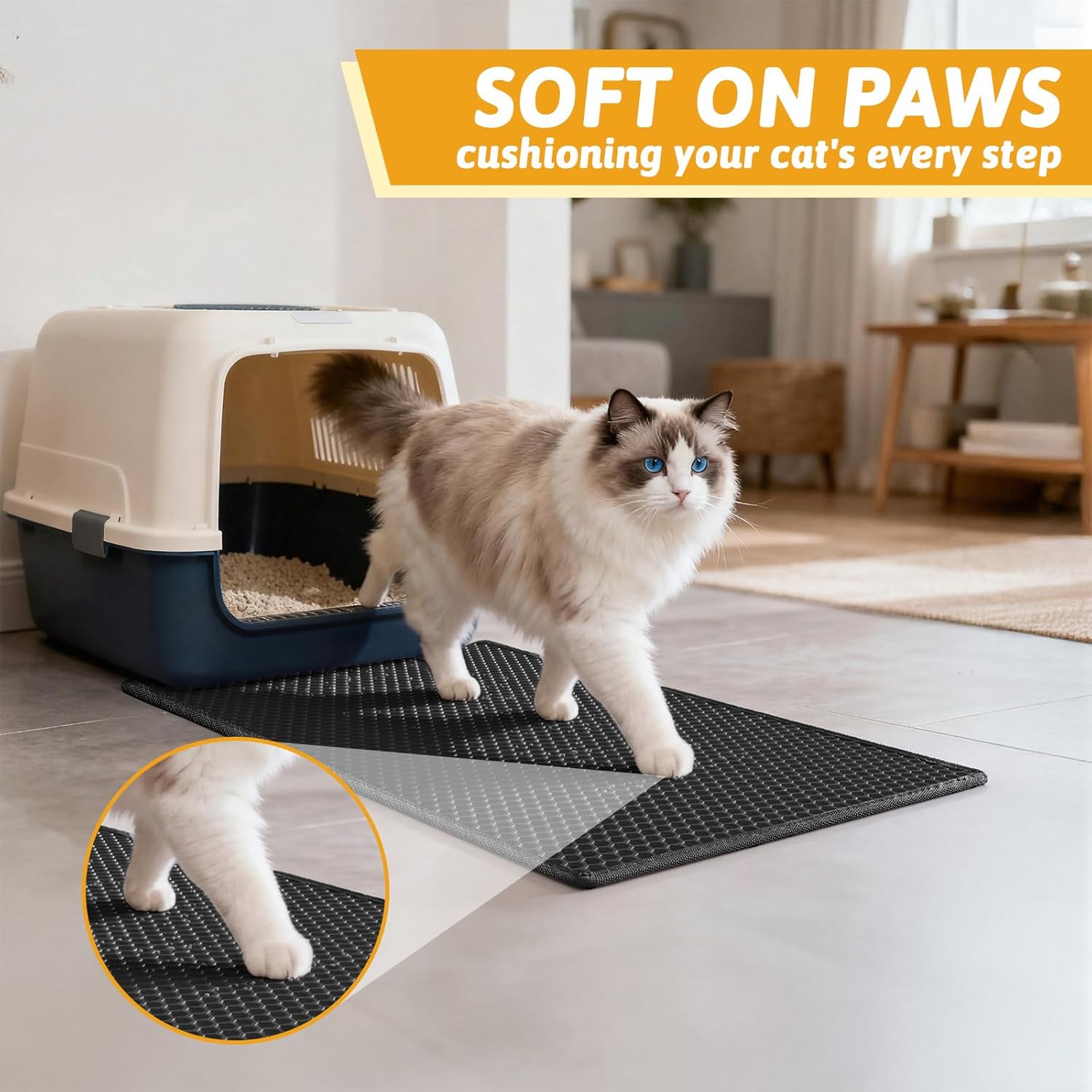 Pieviev Cat Litter Mat, Double-Layer Waterproof Litter Trap, 24" x 15" Gray | Honeycomb Design Catches Scattered Particles to Stop Tracking, Urineproof Base Protects Floors, Easy to Clean