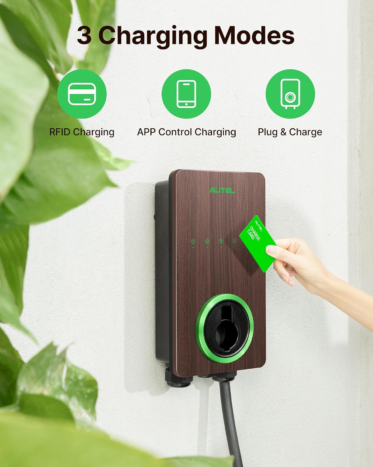 Autel Home Smart Electric Vehicle (EV) Charger up to 50Amp, 240V, Indoor/Outdoor Car Charging Station with Level 2, Wi-Fi and Bluetooth Enabled EVSE, 25-Foot Cable,Wood Grain