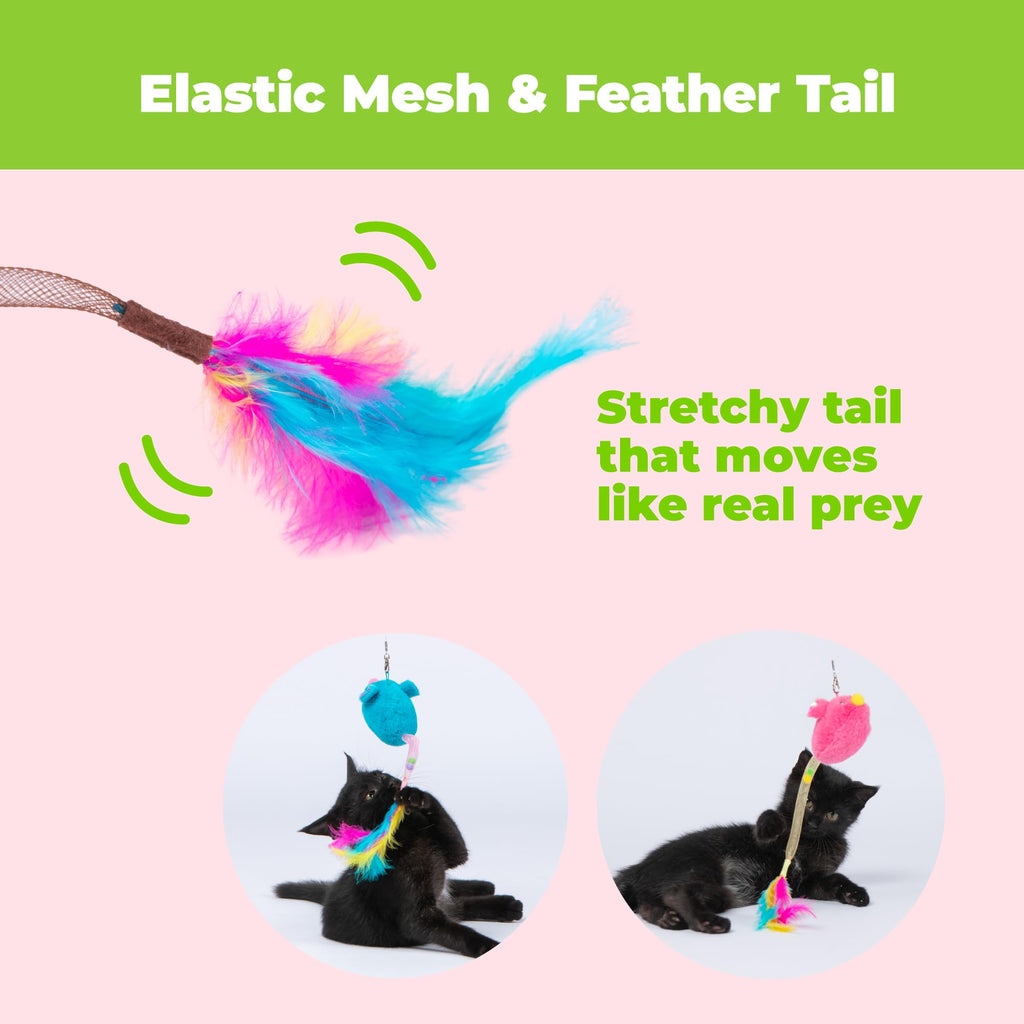 Catify Interactive Cat Toy - Squeaking Mice Set, Beige & Gray | Catnip Infused, Tap to Activate Squeaks, Soft, For Indoor Kittens & Cats, Independent Play, Attaches to Wand, Pack of 2