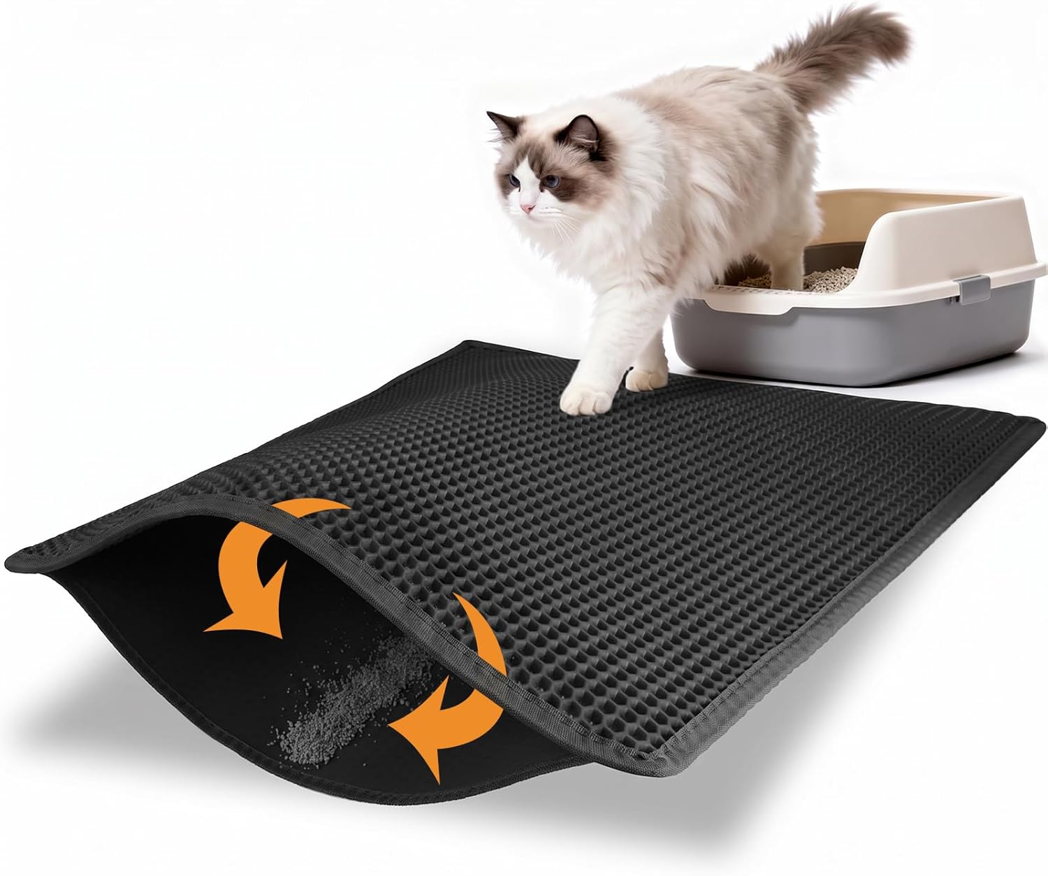 Pieviev Cat Litter Mat, Double-Layer Waterproof Litter Trap, 24" x 15" Gray | Honeycomb Design Catches Scattered Particles to Stop Tracking, Urineproof Base Protects Floors, Easy to Clean