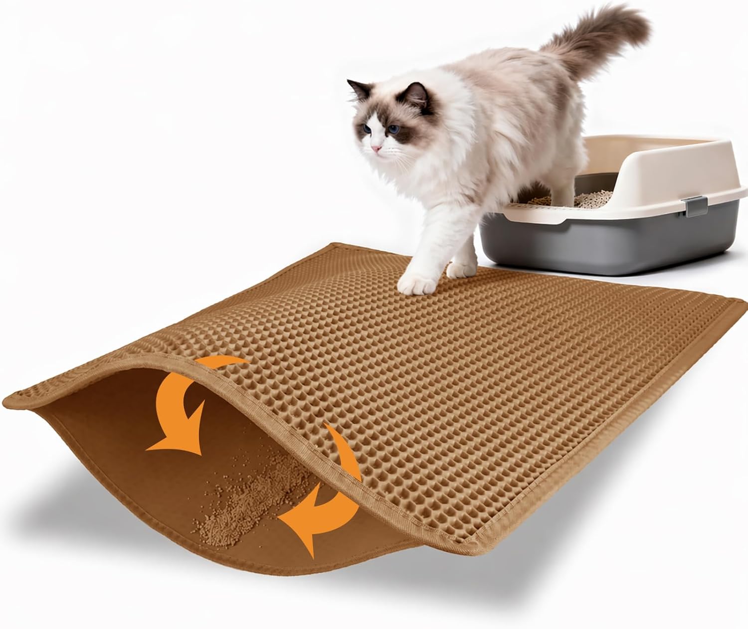 Pieviev Cat Litter Mat, Double-Layer Waterproof Litter Trap, 24" x 15" Gray | Honeycomb Design Catches Scattered Particles to Stop Tracking, Urineproof Base Protects Floors, Easy to Clean