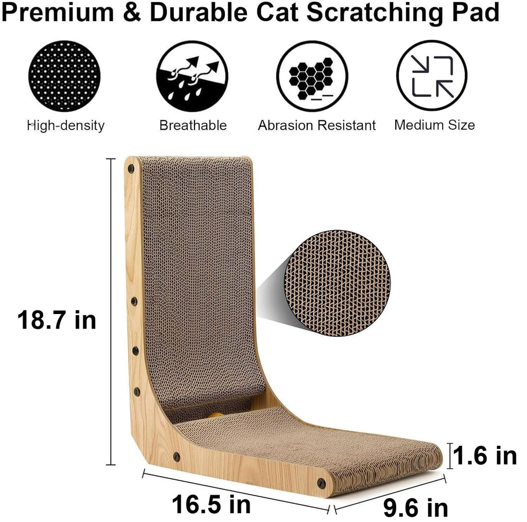 FUKUMARU Cat Scratcher, 26.8 Inch L Shaped Cat Scratch Pad for Indoor Cats | Vertical Cat Scratching Board with Ball Cat Toy, Cardboard Cat Scratcher for Wall Sofa Couch, Kitten Scratching Post, Large