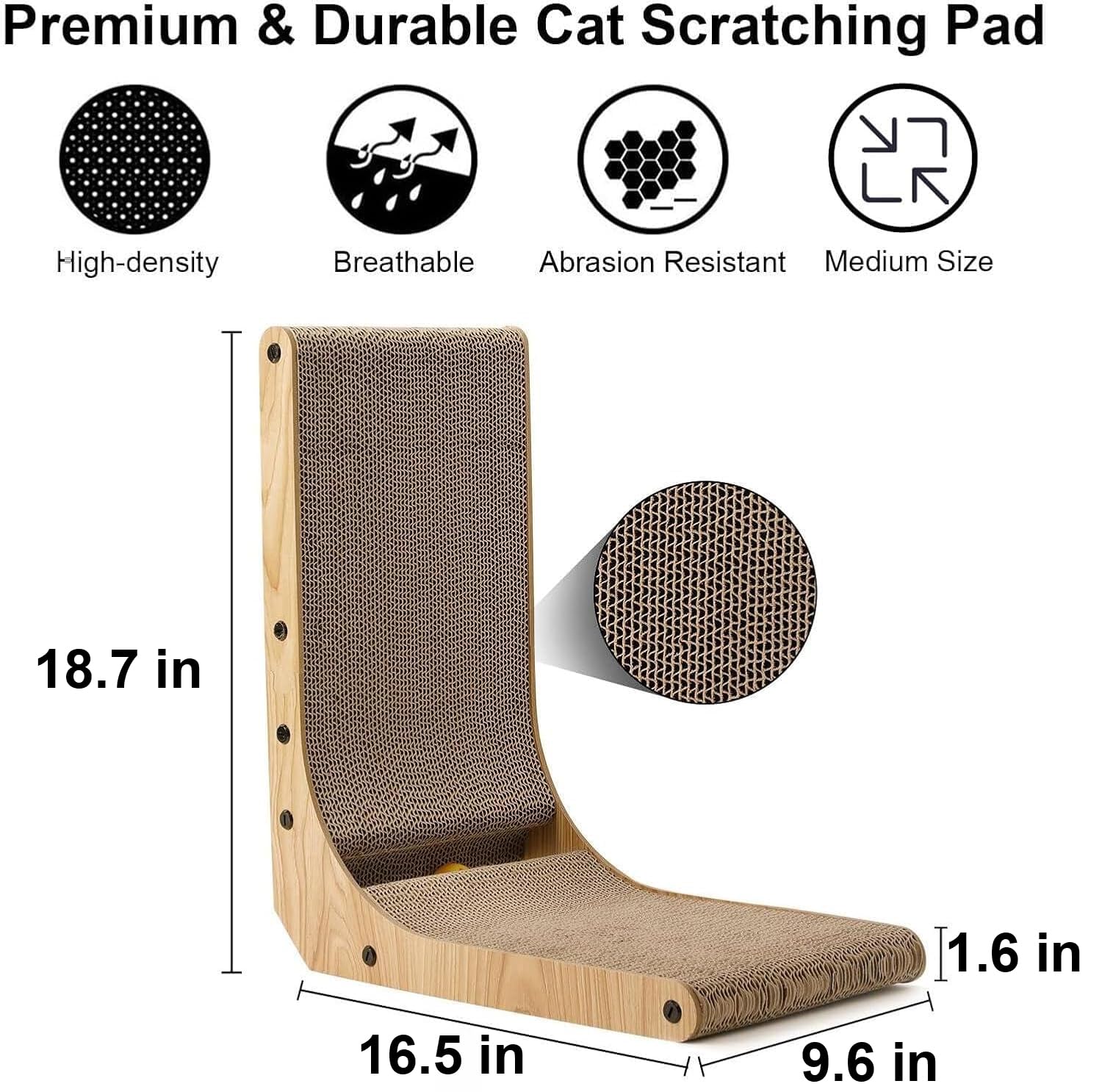FUKUMARU Cat Scratcher, 26.8 Inch L Shaped Cat Scratch Pad for Indoor Cats | Vertical Cat Scratching Board with Ball Cat Toy, Cardboard Cat Scratcher for Wall Sofa Couch, Kitten Scratching Post, Large