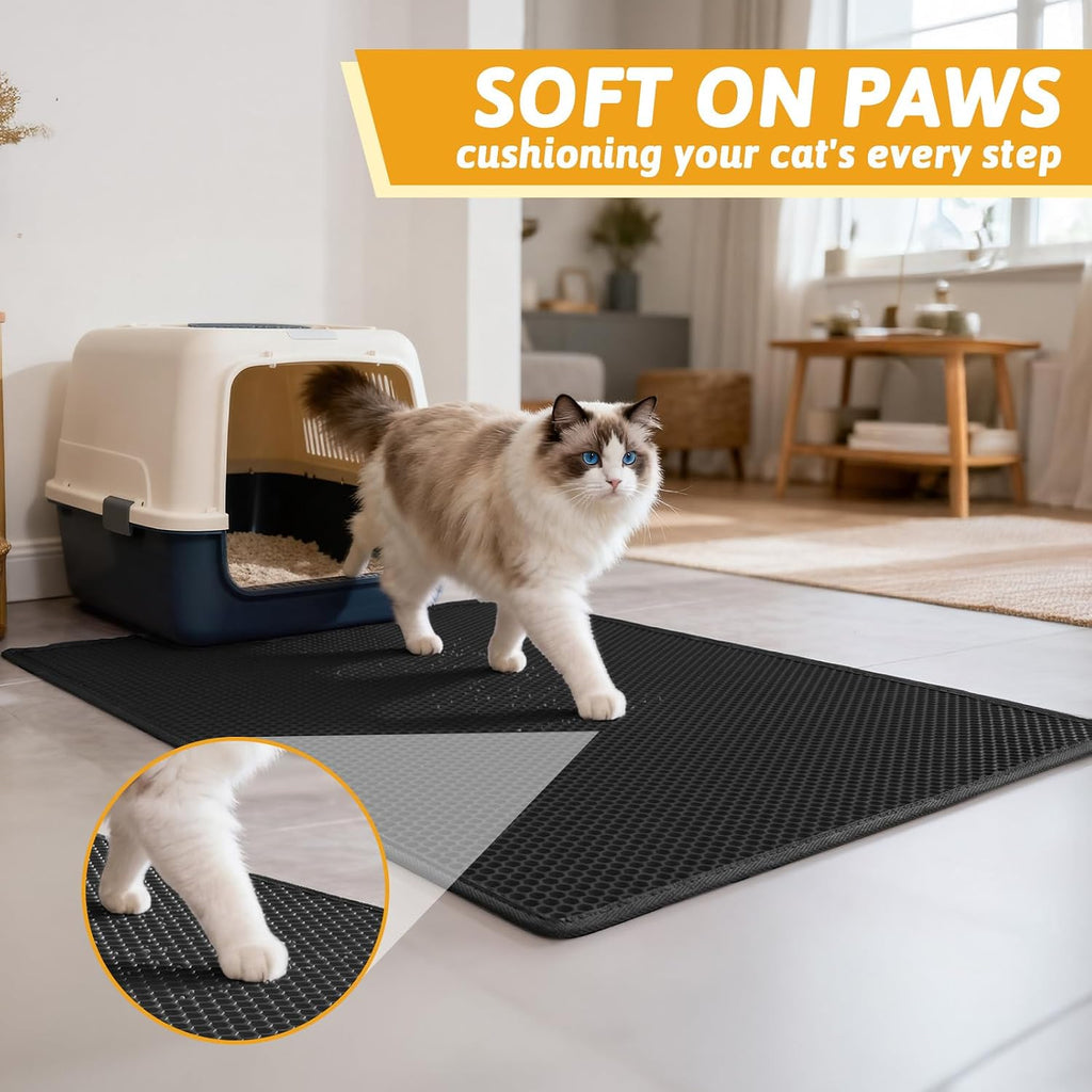 Pieviev Cat Litter Mat, Double-Layer Waterproof Litter Trap, 24" x 15" Gray | Honeycomb Design Catches Scattered Particles to Stop Tracking, Urineproof Base Protects Floors, Easy to Clean