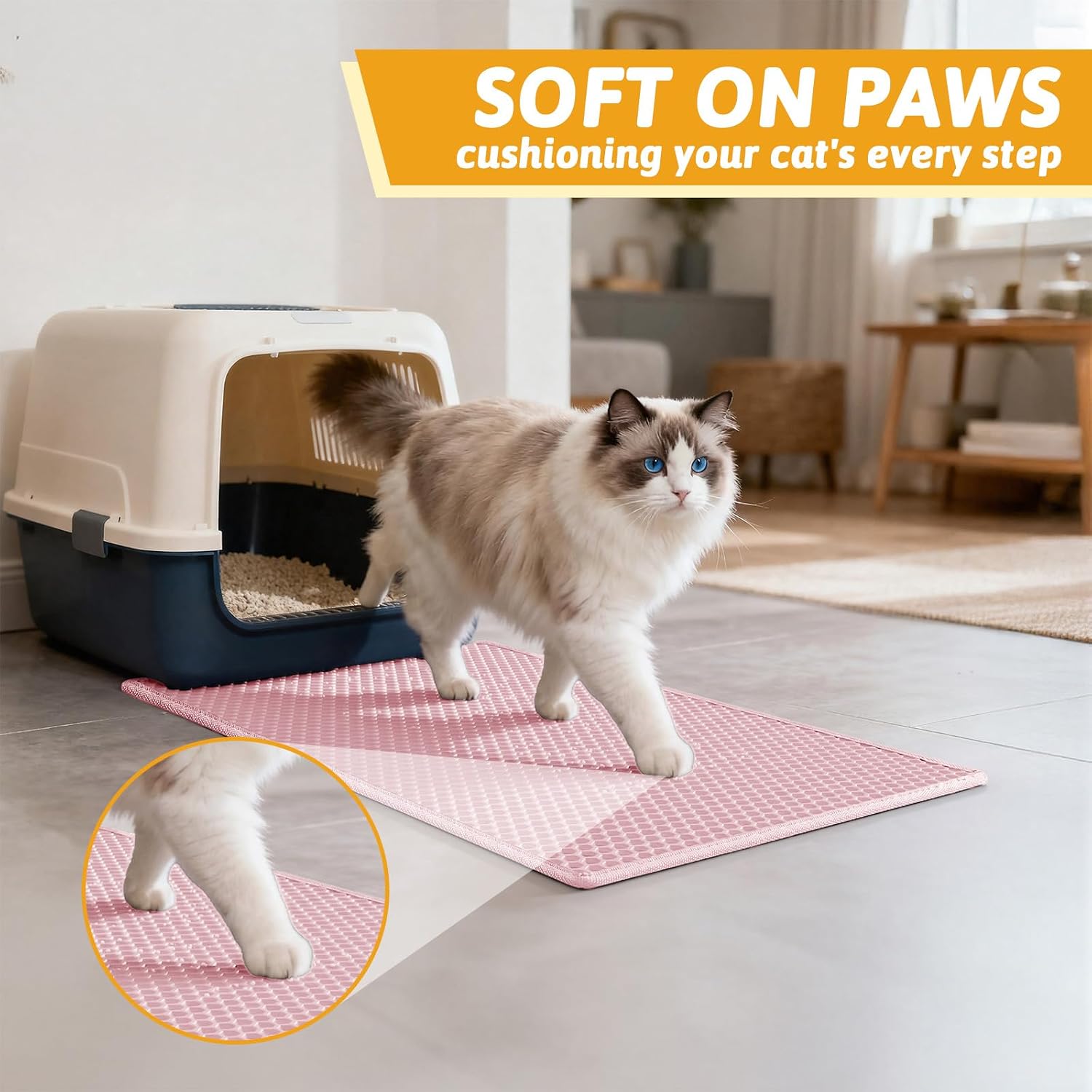 Pieviev Cat Litter Mat, Double-Layer Waterproof Litter Trap, 24" x 15" Gray | Honeycomb Design Catches Scattered Particles to Stop Tracking, Urineproof Base Protects Floors, Easy to Clean