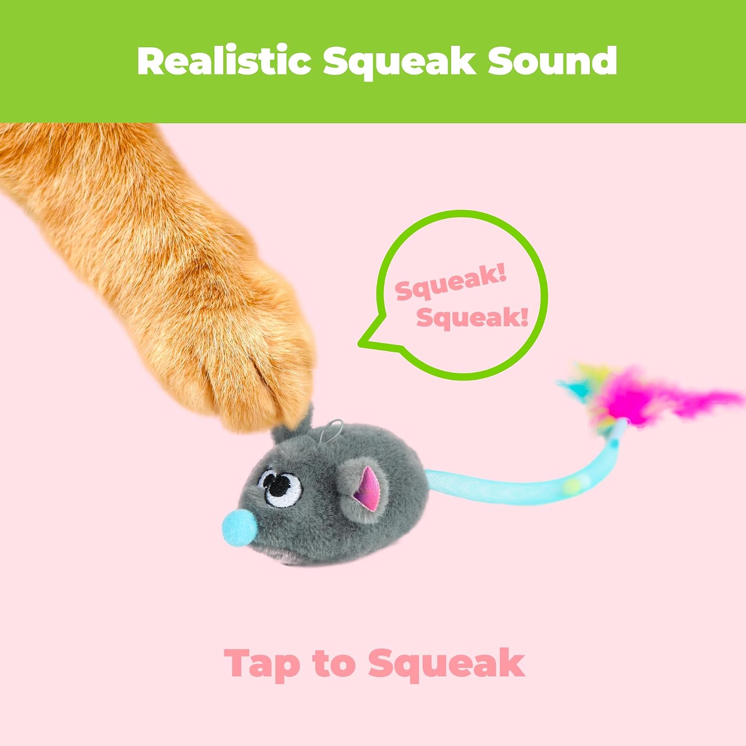Catify Interactive Cat Toy - Squeaking Mice Set, Beige & Gray | Catnip Infused, Tap to Activate Squeaks, Soft, For Indoor Kittens & Cats, Independent Play, Attaches to Wand, Pack of 2