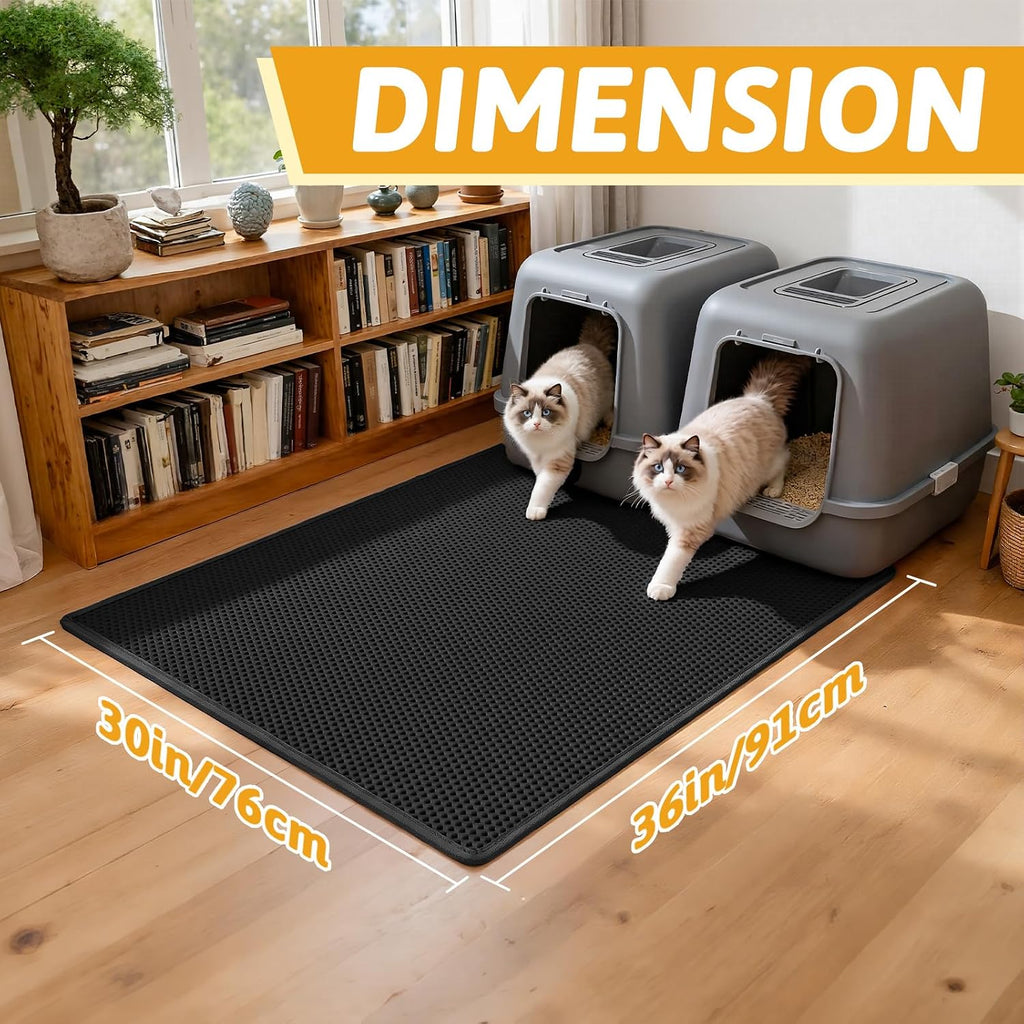 Pieviev Cat Litter Mat, Double-Layer Waterproof Litter Trap, 24" x 15" Gray | Honeycomb Design Catches Scattered Particles to Stop Tracking, Urineproof Base Protects Floors, Easy to Clean