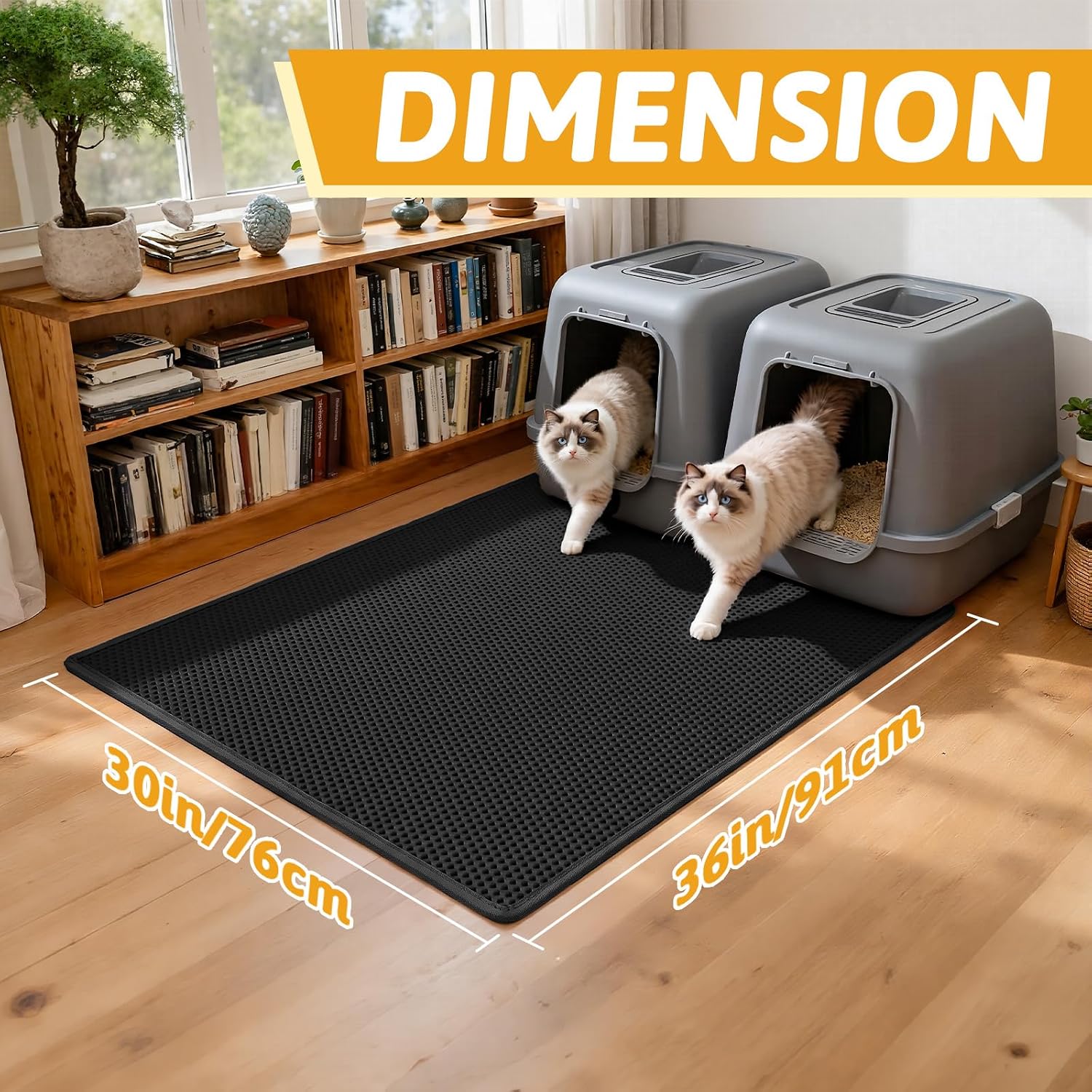 Pieviev Cat Litter Mat, Double-Layer Waterproof Litter Trap, 24" x 15" Gray | Honeycomb Design Catches Scattered Particles to Stop Tracking, Urineproof Base Protects Floors, Easy to Clean