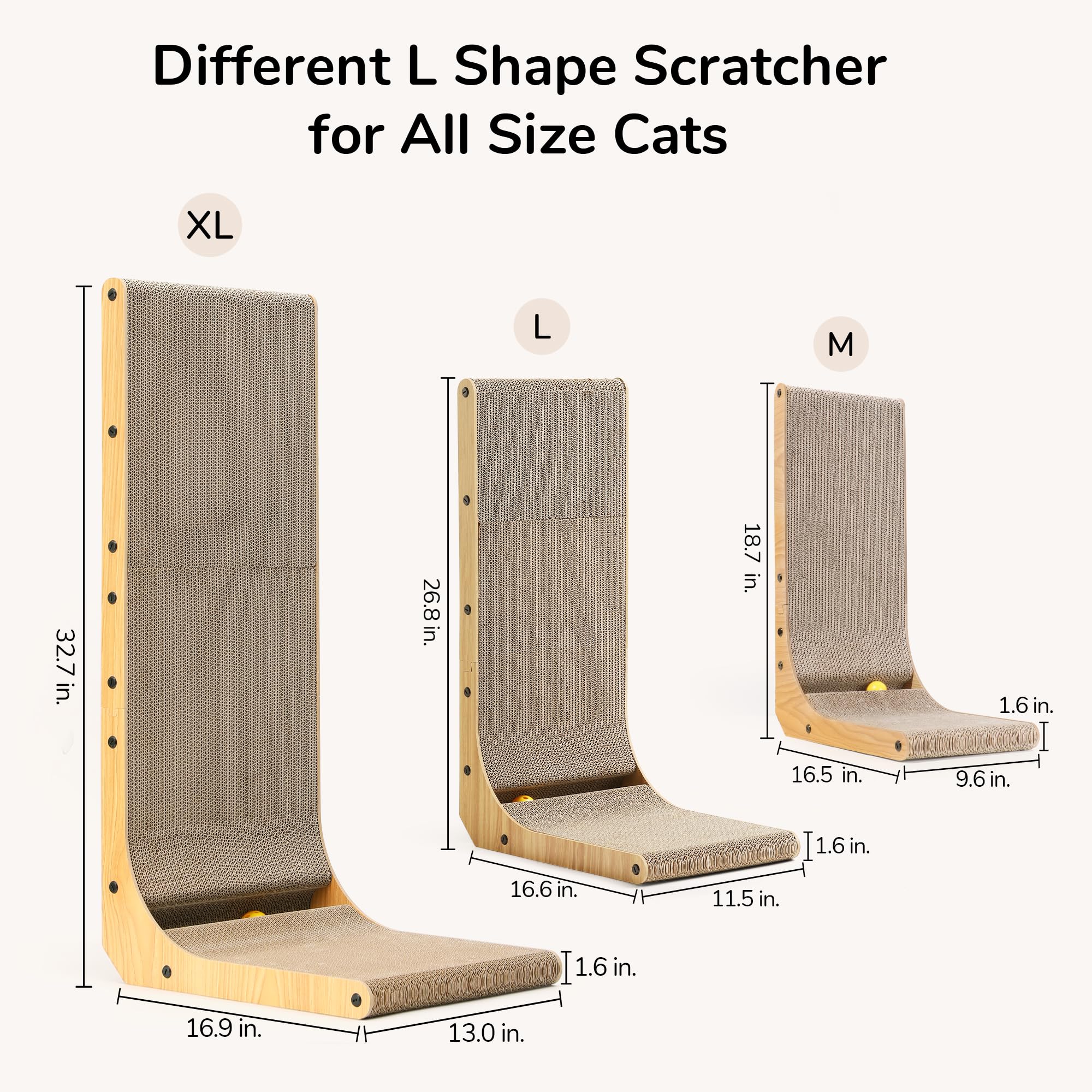 FUKUMARU Cat Scratcher, 26.8 Inch L Shaped Cat Scratch Pad for Indoor Cats | Vertical Cat Scratching Board with Ball Cat Toy, Cardboard Cat Scratcher for Wall Sofa Couch, Kitten Scratching Post, Large