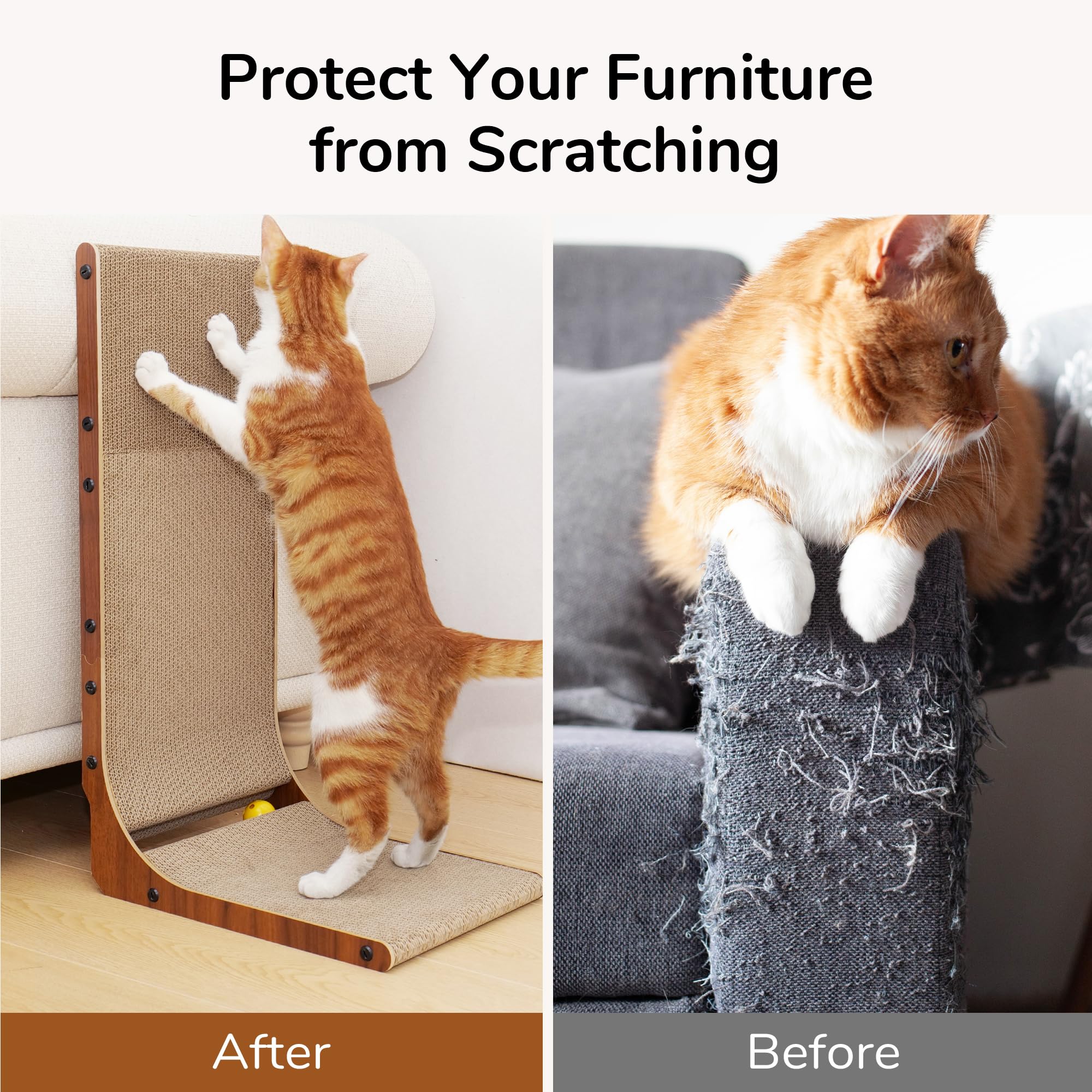 FUKUMARU Cat Scratcher, 26.8 Inch L Shaped Cat Scratch Pad for Indoor Cats | Vertical Cat Scratching Board with Ball Cat Toy, Cardboard Cat Scratcher for Wall Sofa Couch, Kitten Scratching Post, Large