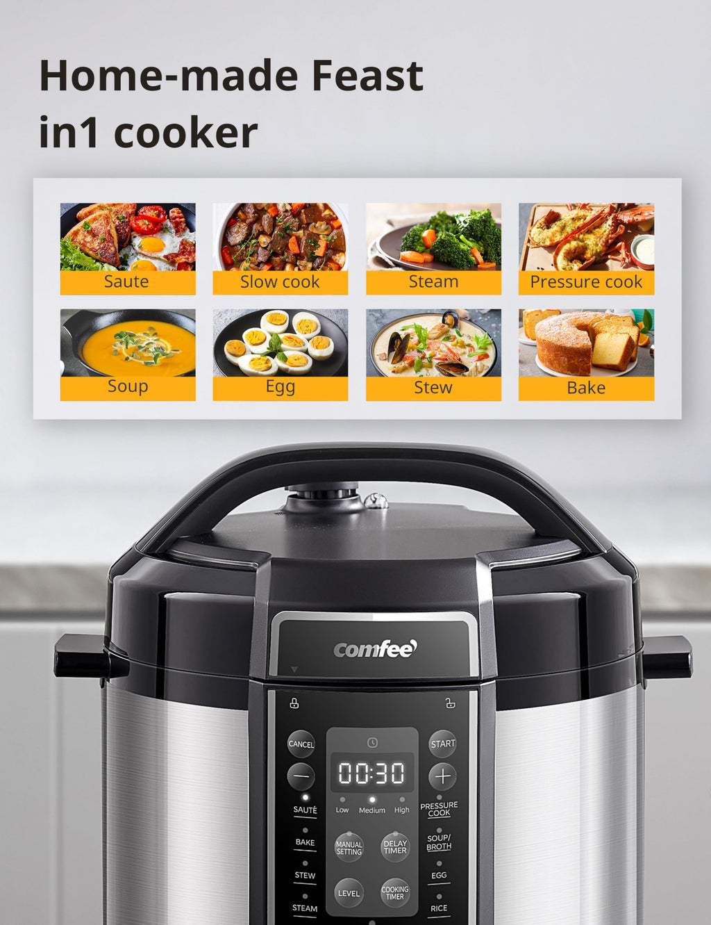COMFEE' 12-in-1 Electric Pressure Cooker, 6 Quarts, Nonstick Pot