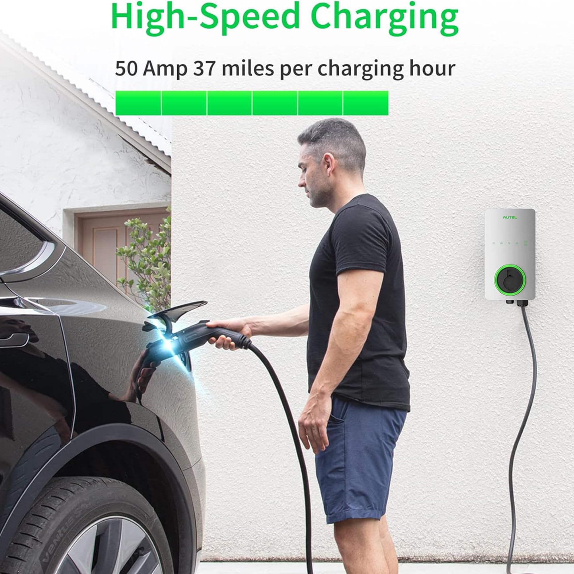 Autel Home Smart Electric Vehicle (EV) Charger up to 50Amp, 240V, Indoor/Outdoor Car Charging Station with Level 2, Wi-Fi and Bluetooth Enabled EVSE, 25-Foot Cable,Wood Grain