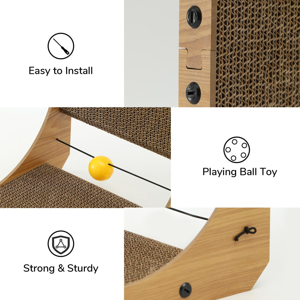FUKUMARU Cat Scratcher, 26.8 Inch L Shaped Cat Scratch Pad for Indoor Cats | Vertical Cat Scratching Board with Ball Cat Toy, Cardboard Cat Scratcher for Wall Sofa Couch, Kitten Scratching Post, Large