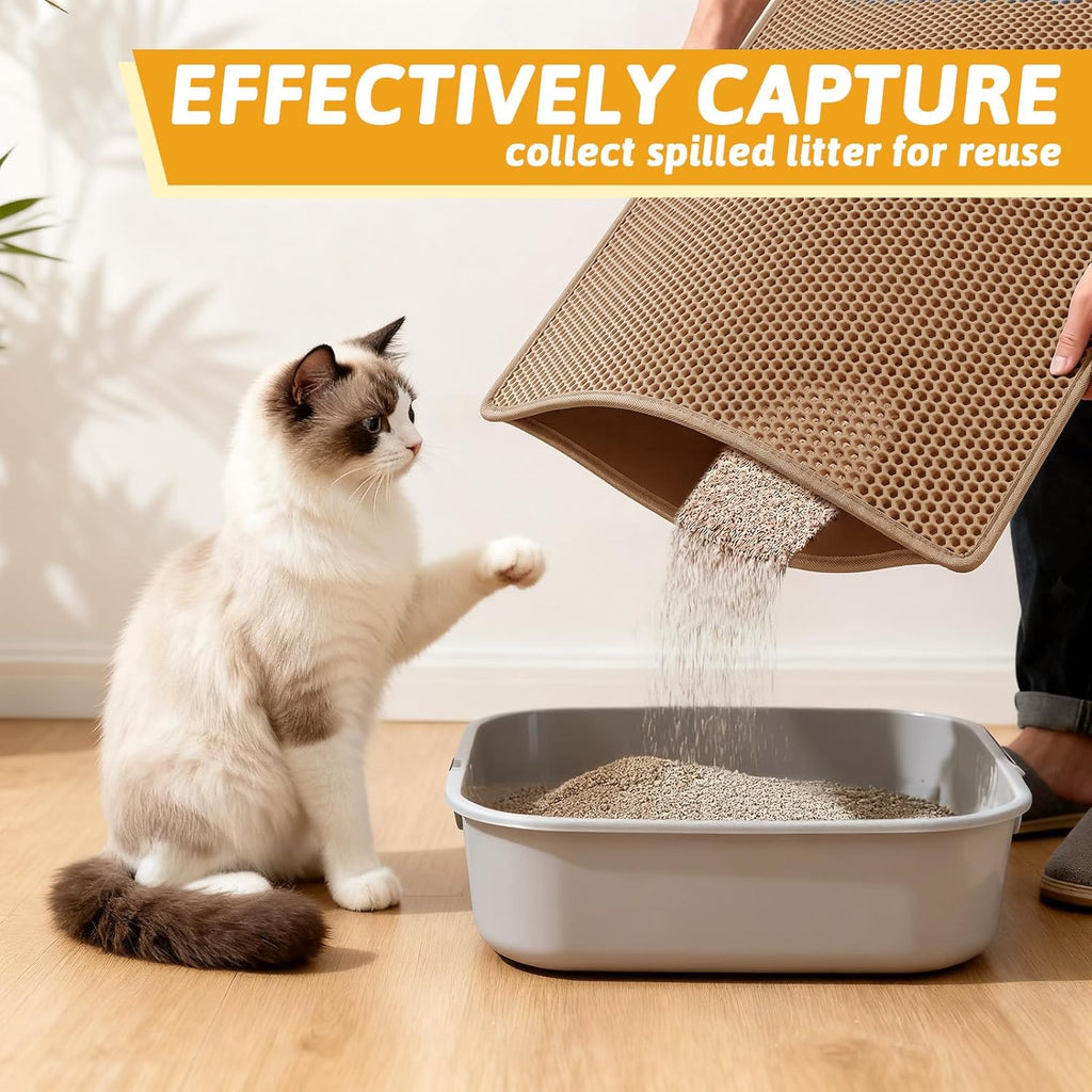 Pieviev Cat Litter Mat, Double-Layer Waterproof Litter Trap, 24" x 15" Gray | Honeycomb Design Catches Scattered Particles to Stop Tracking, Urineproof Base Protects Floors, Easy to Clean