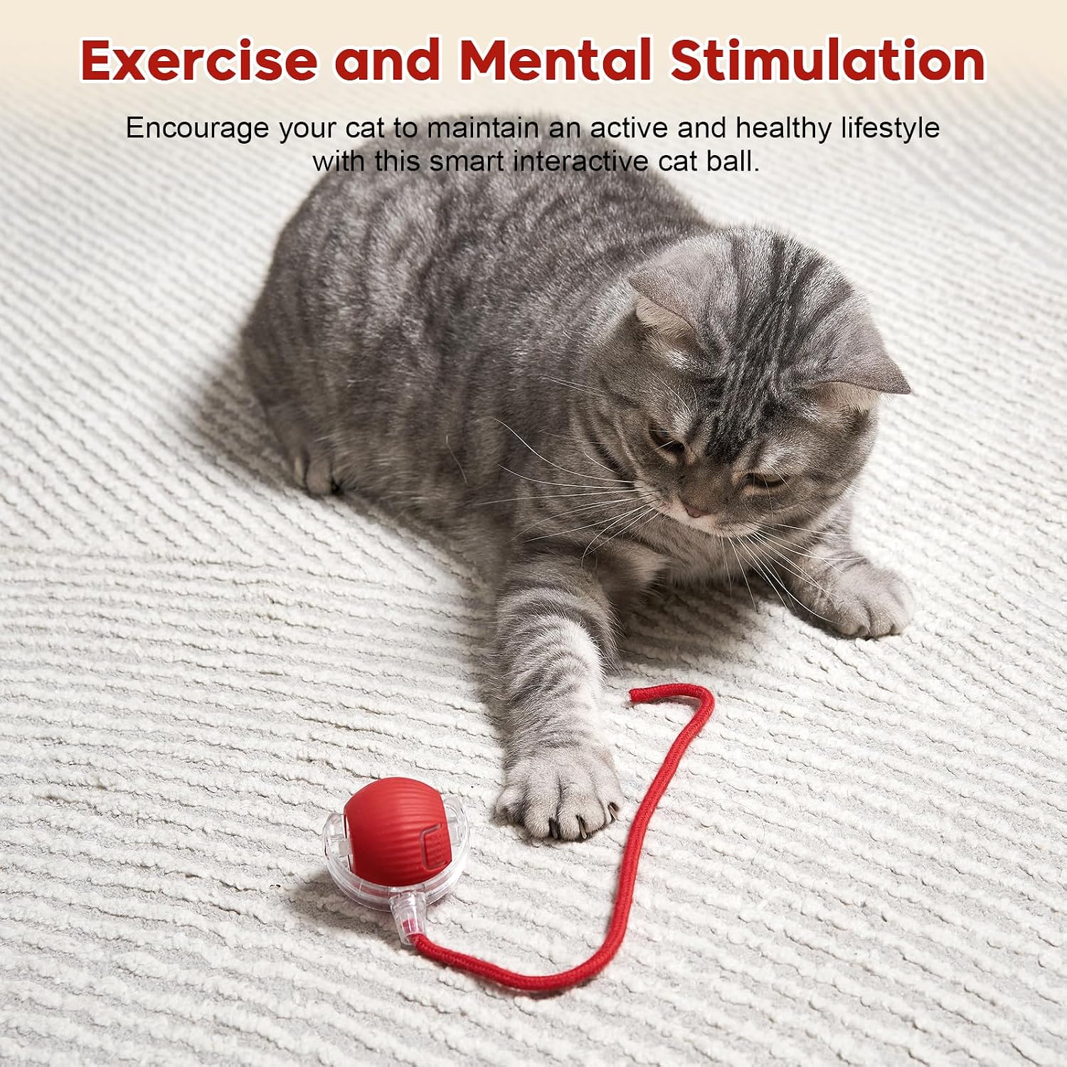 Interactive Dog & Cat Electric Active Toys, Smart Rolling Ball for Dogs & Cats, 360° Smart Automatic Rolling Pet Ball, Fast Moving Toy for Bored Indoor Kitty, Rechargeable(Red)