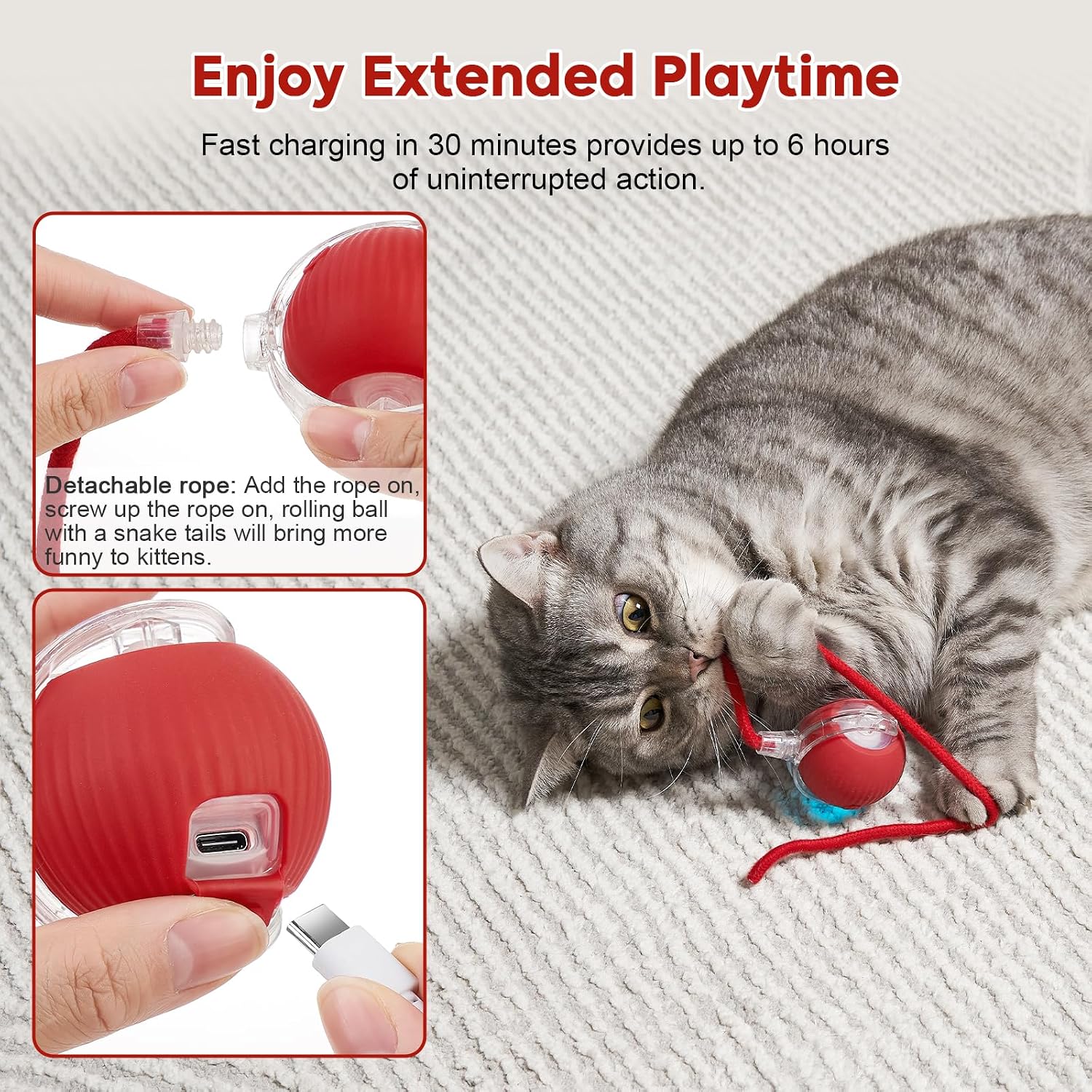 Interactive Dog & Cat Electric Active Toys, Smart Rolling Ball for Dogs & Cats, 360° Smart Automatic Rolling Pet Ball, Fast Moving Toy for Bored Indoor Kitty, Rechargeable(Red)