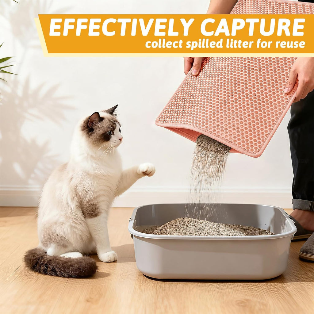 Pieviev Cat Litter Mat, Double-Layer Waterproof Litter Trap, 24" x 15" Gray | Honeycomb Design Catches Scattered Particles to Stop Tracking, Urineproof Base Protects Floors, Easy to Clean