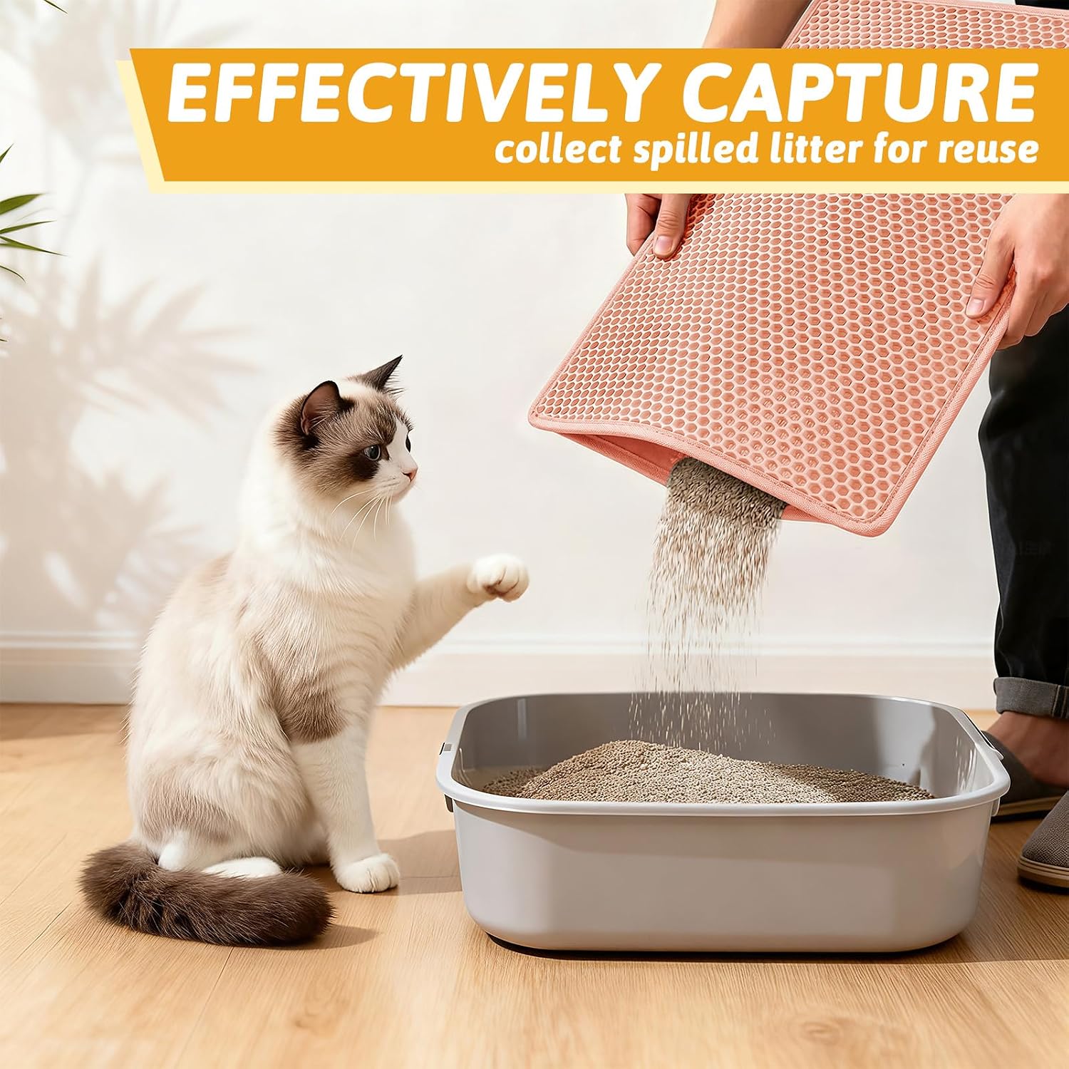 Pieviev Cat Litter Mat, Double-Layer Waterproof Litter Trap, 24" x 15" Gray | Honeycomb Design Catches Scattered Particles to Stop Tracking, Urineproof Base Protects Floors, Easy to Clean